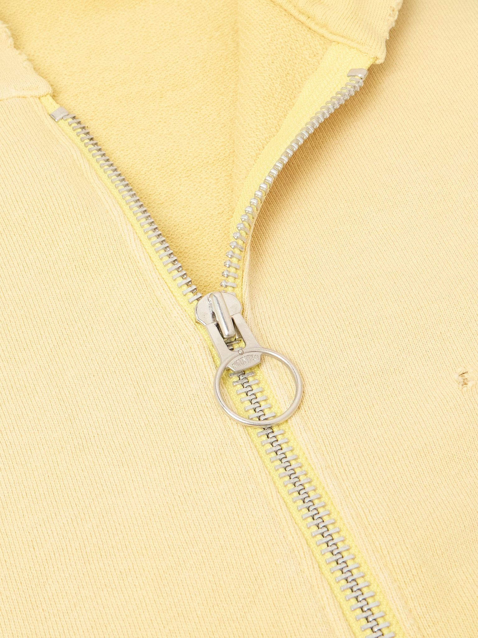 Embelished Distressed Cotton-Jersey Zip-Up Hoodie Yellow - 5