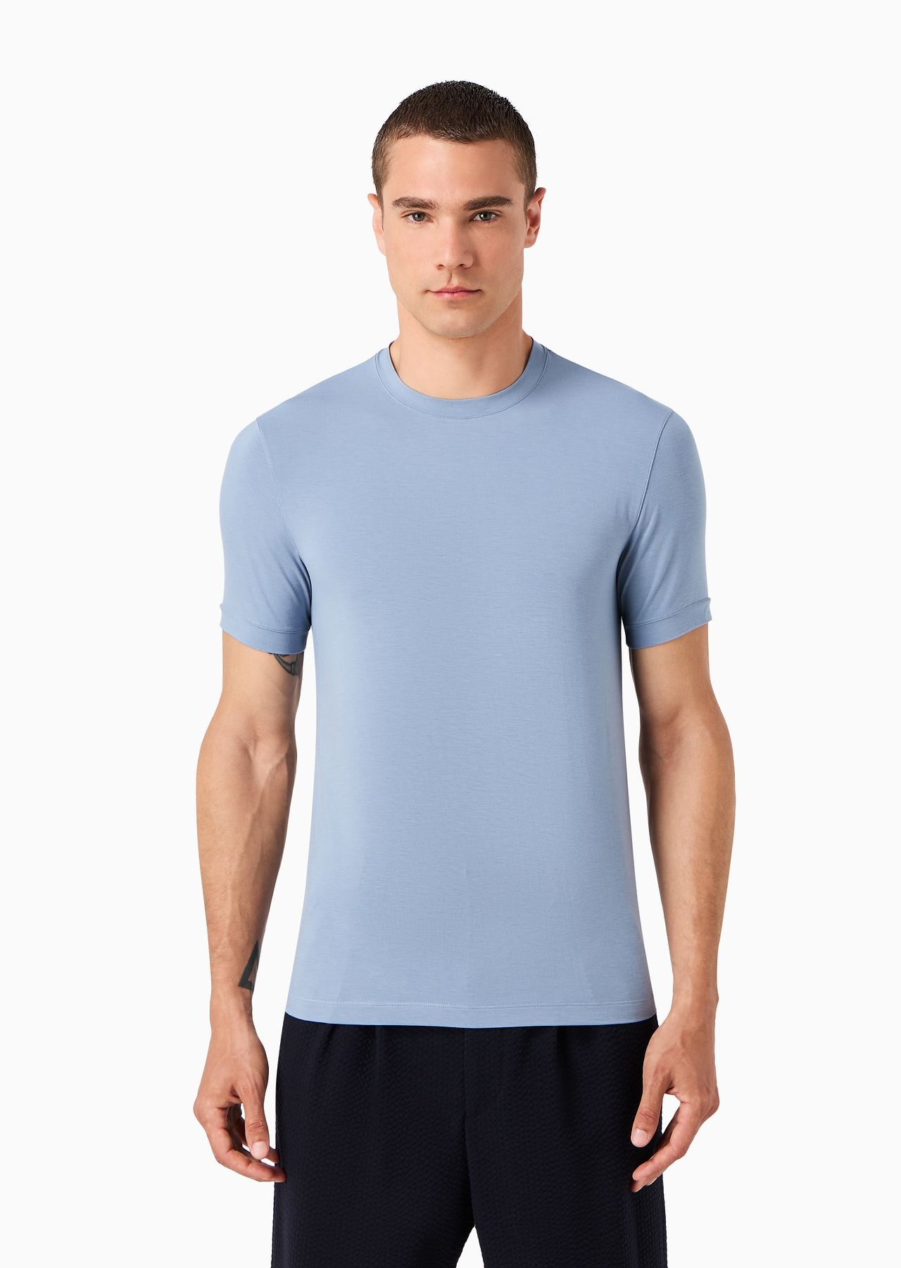 Crew-neck short-sleeved T-shirt in stretch viscose jersey - 2