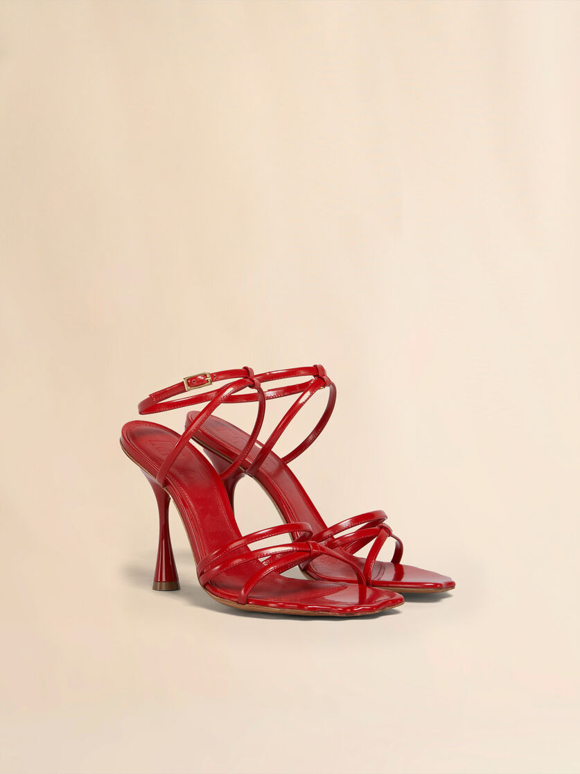 RED LEATHER MOONLIGHT SANDAL WITH ANKLE STRAP - 2