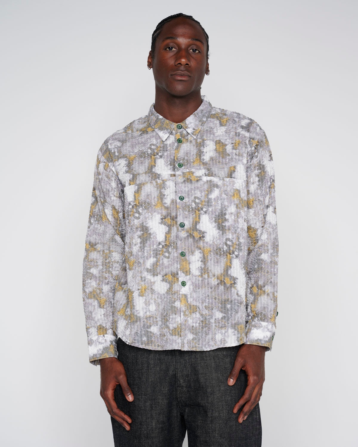 Distorted Heat Long Sleeve Button Up - Grey - 4