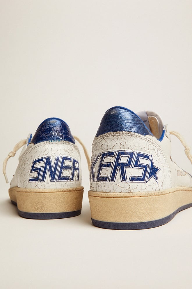 Women's Ball Star in white nappa with bright blue metallic leather star and heel tab - 4