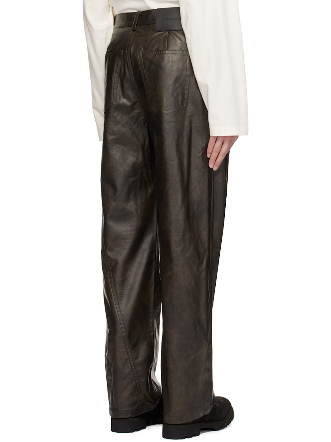 Brown Faux-Leather Trousers - 3