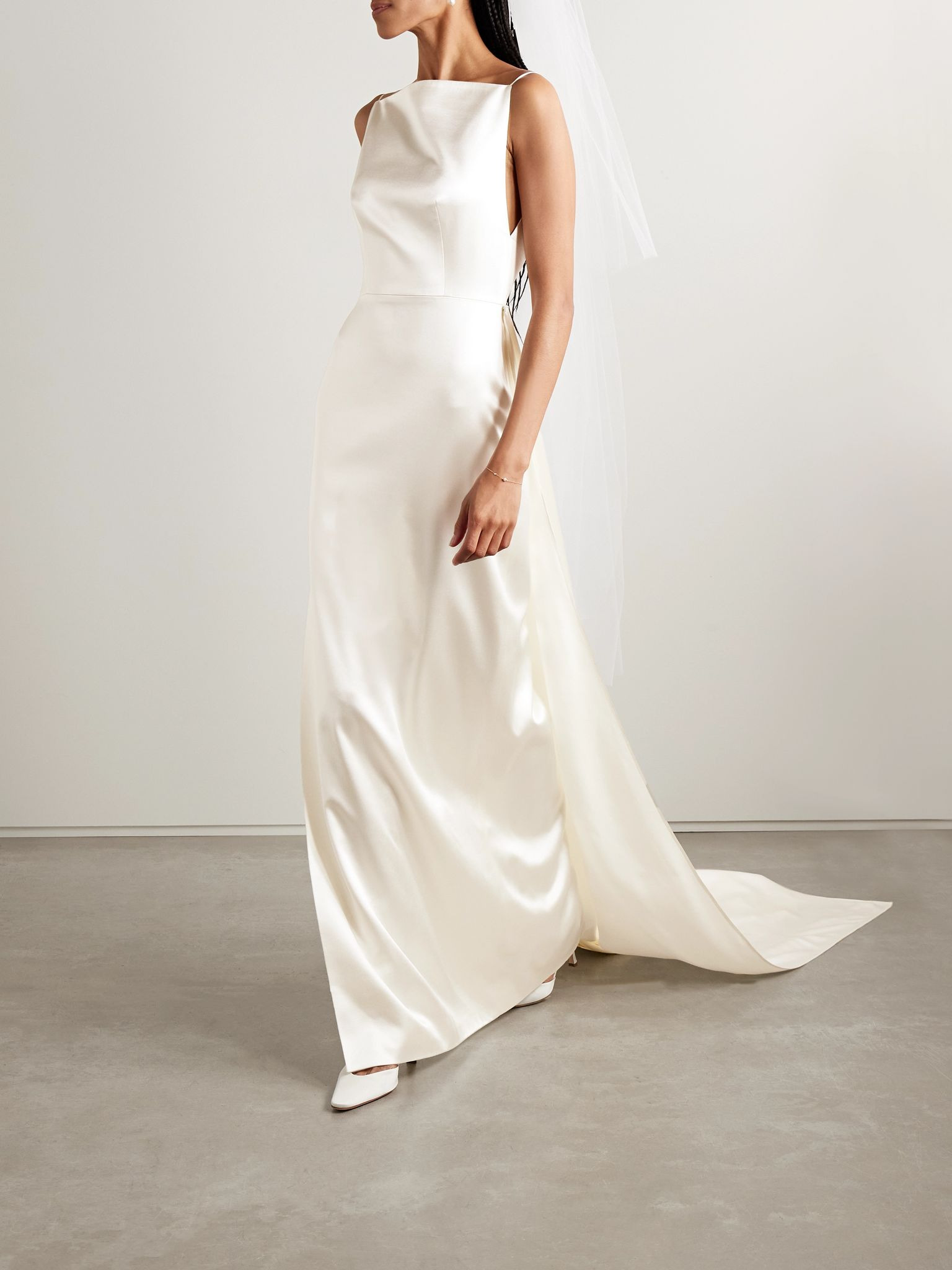 Emerson silk and wool-blend satin gown Off-white - 2
