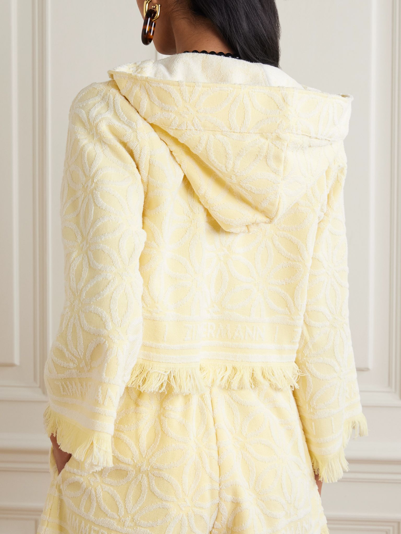 Coco Towelling crocheted cotton hooded top Cream - 3