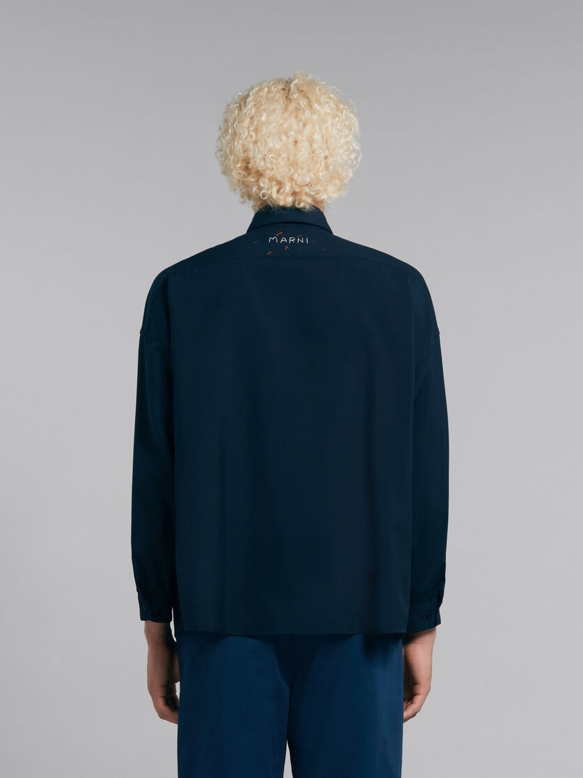 DEEP BLUE WOOL SHIRT WITH EMBROIDERED DRAGON - 3