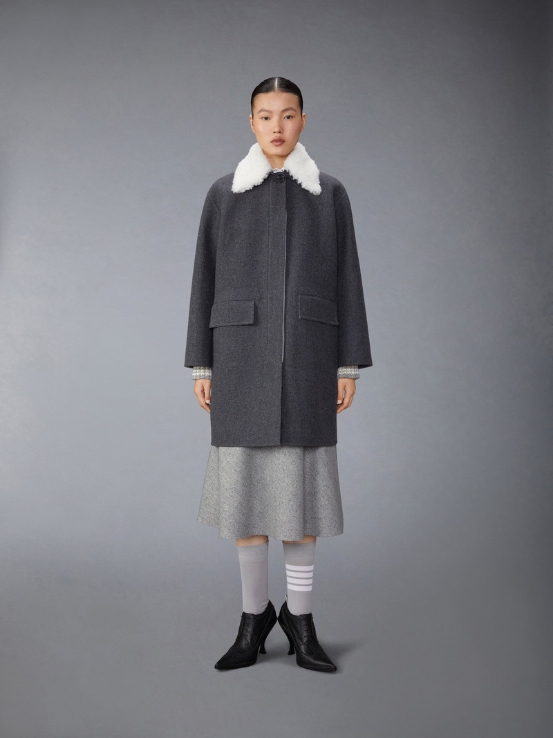 Thom Browne Double Face Melton Solid Detachable Shearing Collar Bal Collar Raincoat outlook