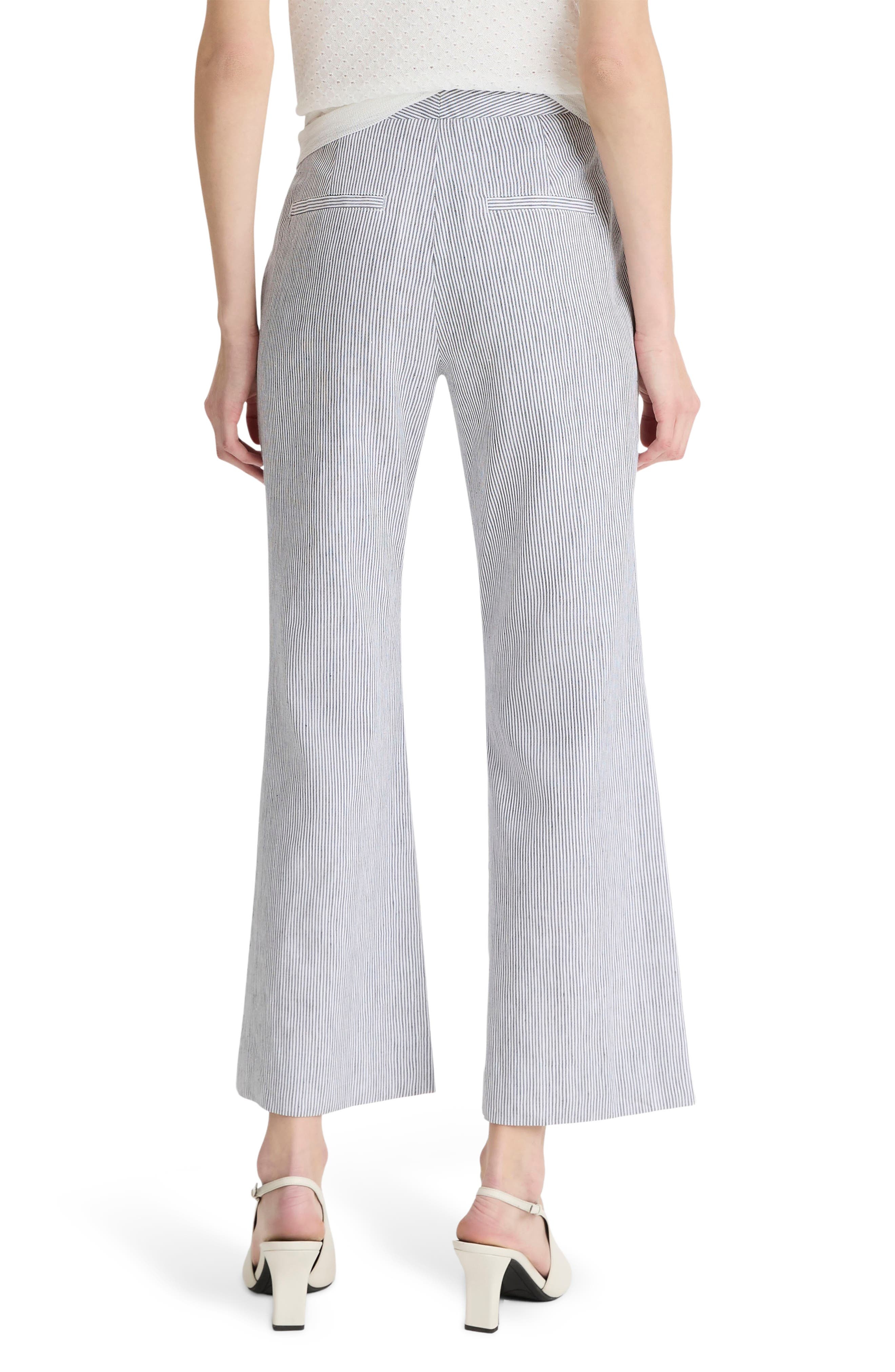 Vince Ticking Stripe Crop Flare Linen & Cotton Pants in Iris Slate/Off White at Nordstrom - 2