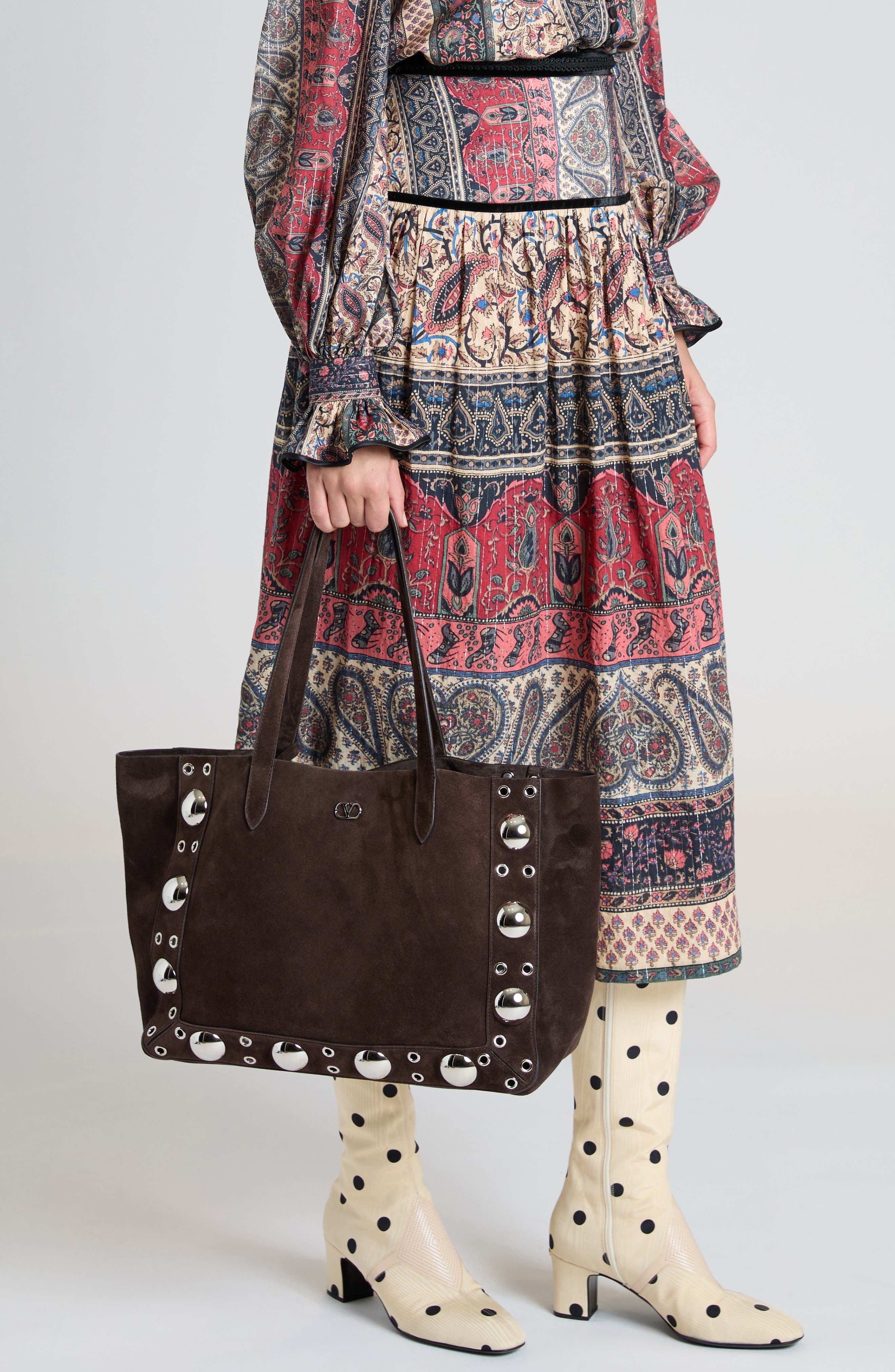 Valentino Garavani Nellcôte Stud Suede Tote in 0To Testa Di Moro at Nordstrom - 2