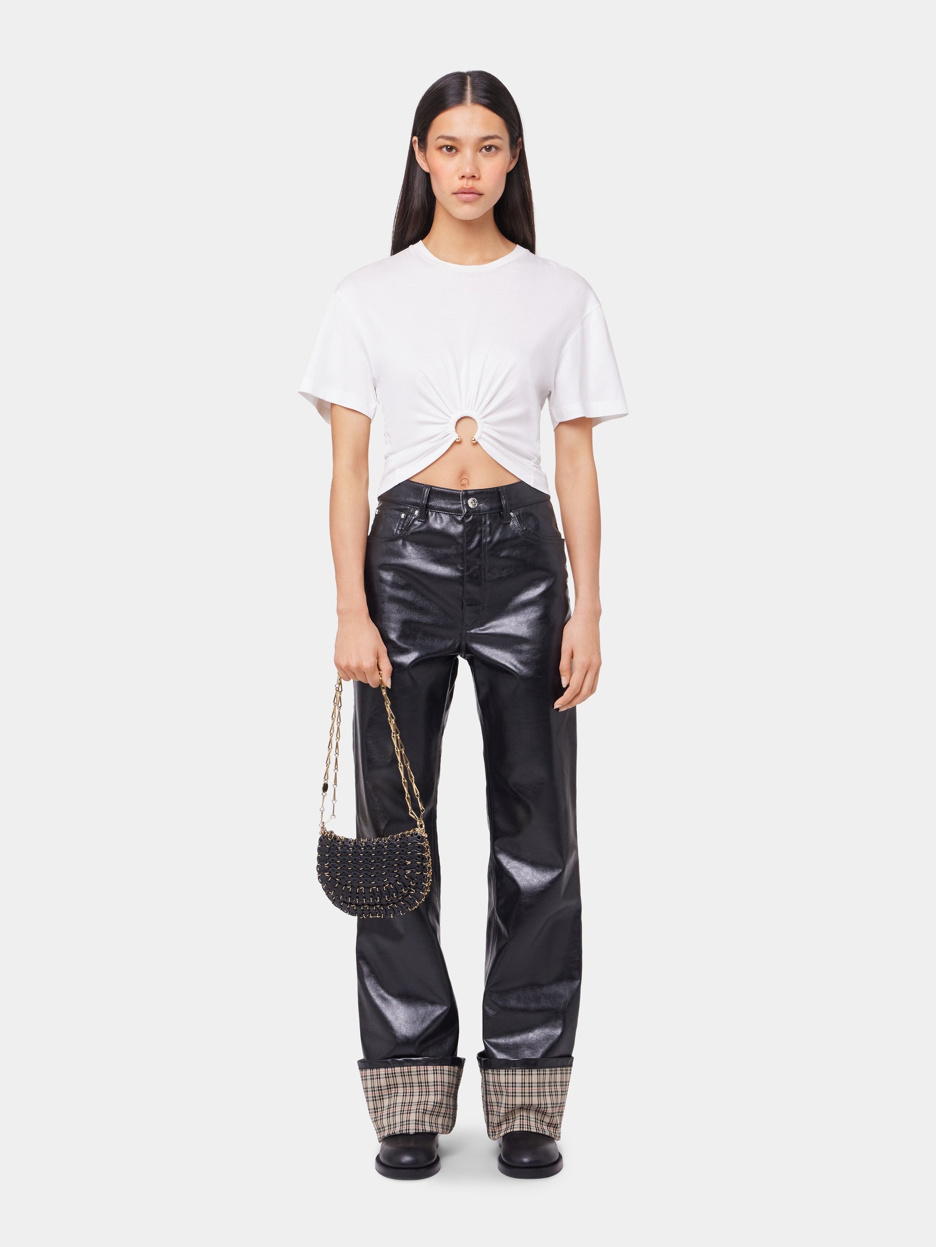 BLACK FLARED TROUSERS IN IMITATION LEATHER - 6