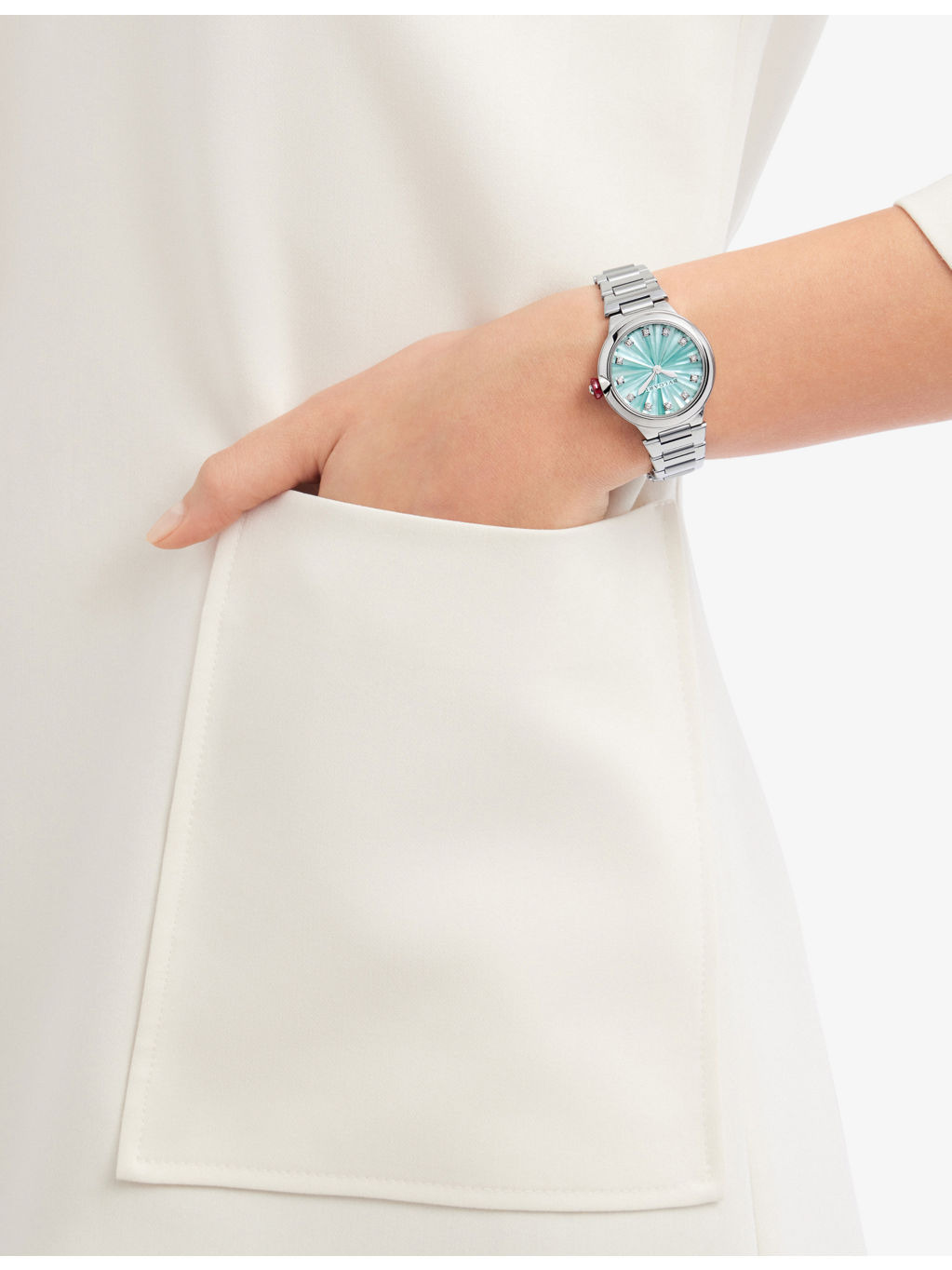 RE00007 Lvcea stainless-steel, 0.2200ct brilliant-cut diamond and mother-of-pearl automatic watch - 3