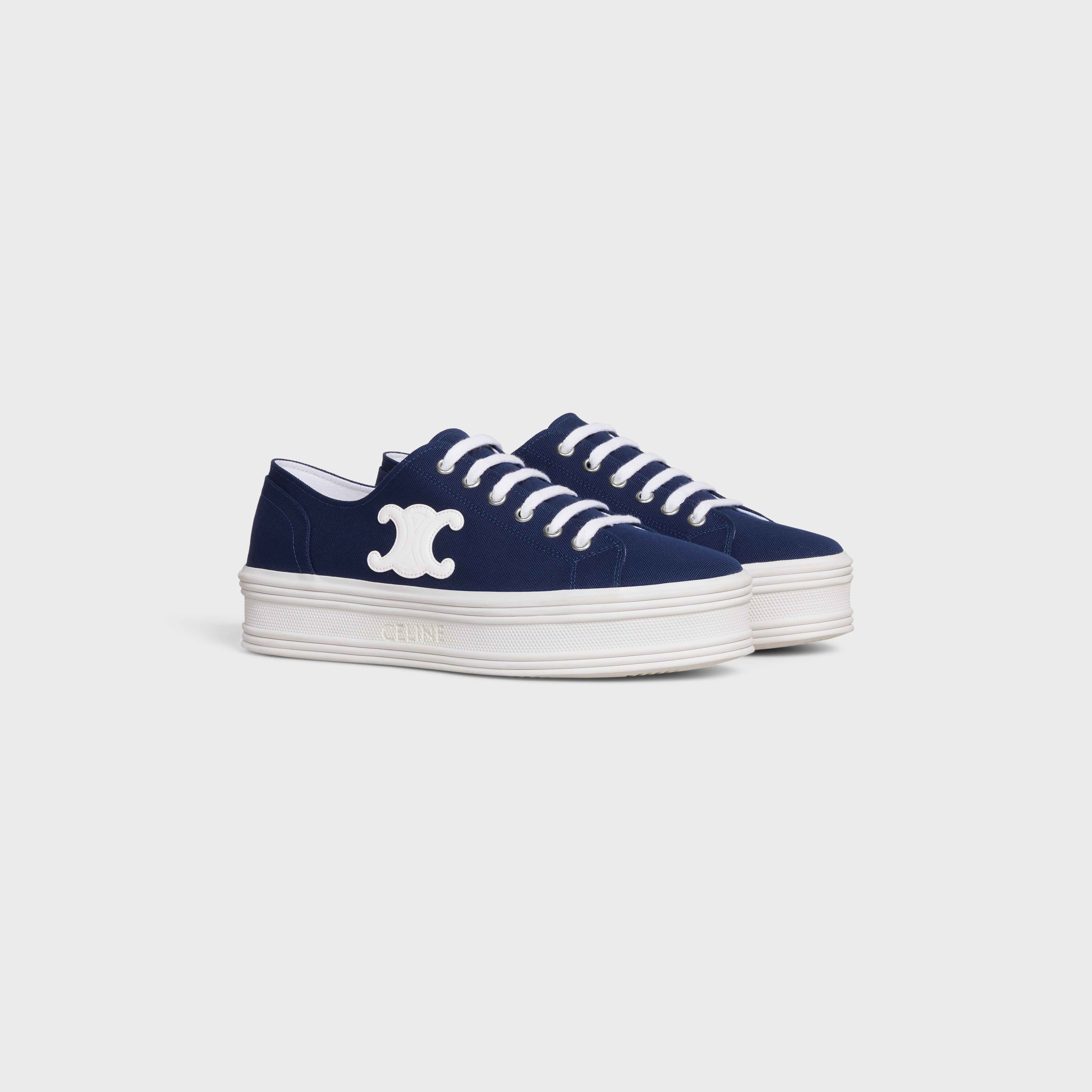 JANE LOW LACE-UP SNEAKER WITH TRIOMPHE PATCH in Canvas and Calfskin - 2