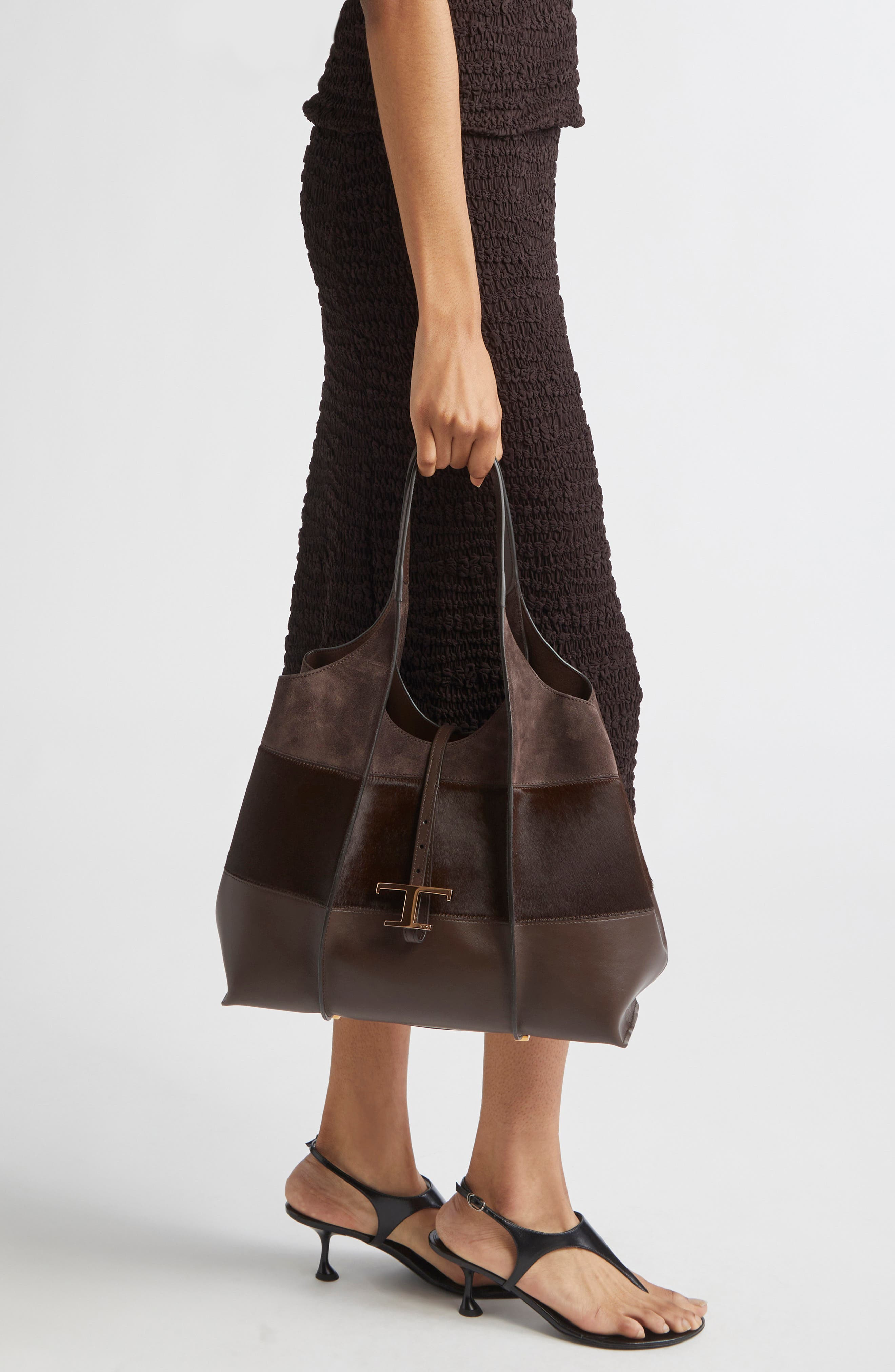 Tod's Medium TSB Suede & Genuine Calf Hair Tote in Marr Rock/Caffe/Marr Afr at Nordstrom - 3