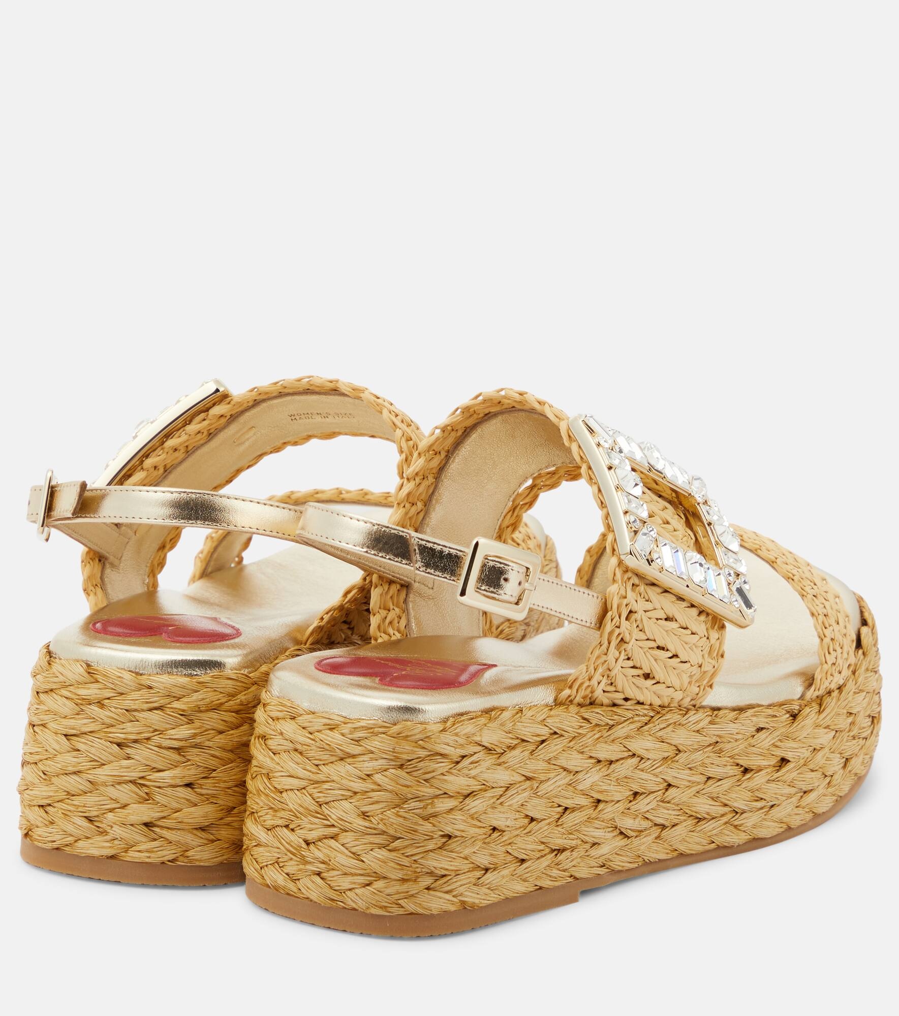 Embellished raffia platform sandals - 3