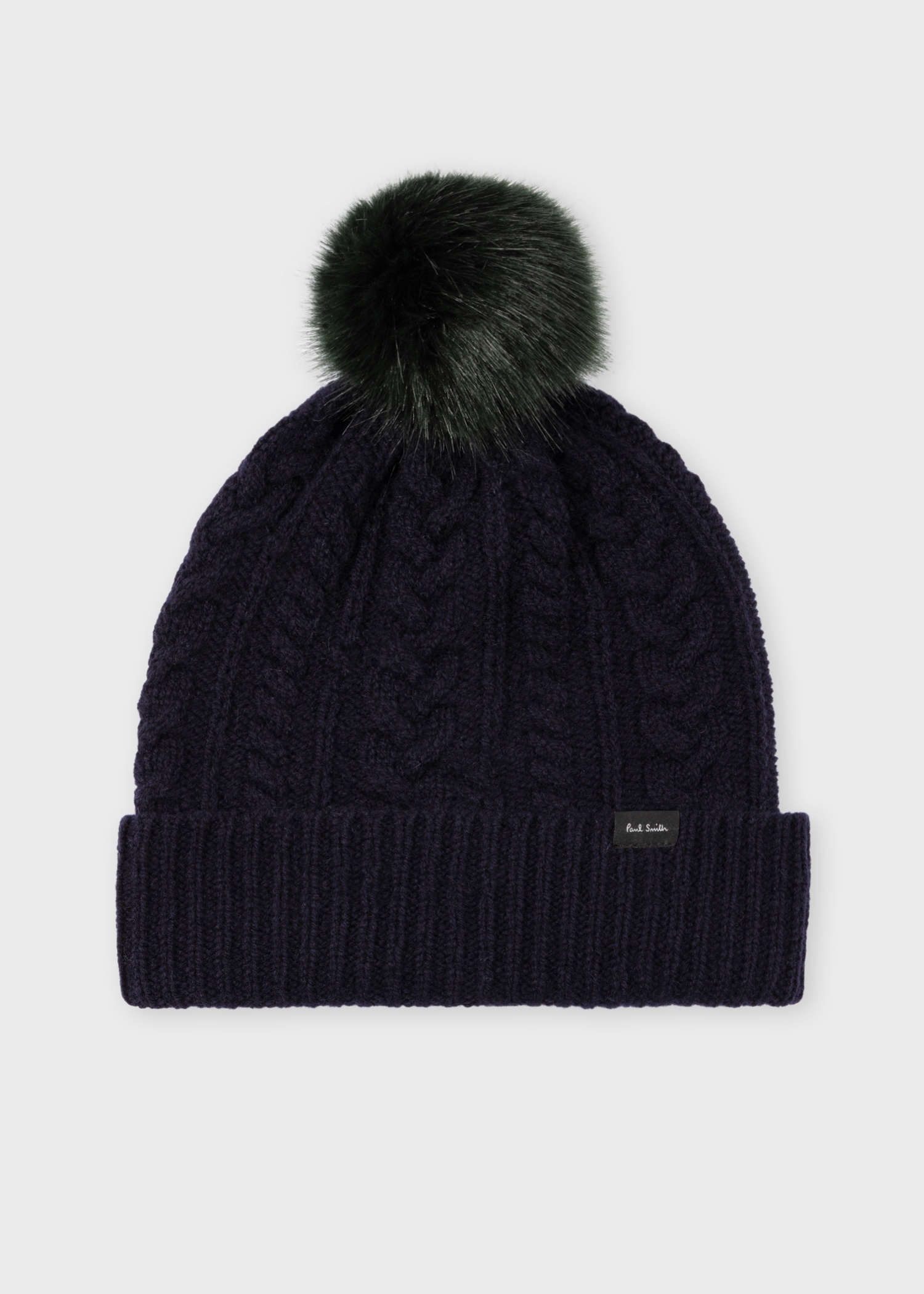 Women's Navy Cable Knit Pom Pom Beanie - 1