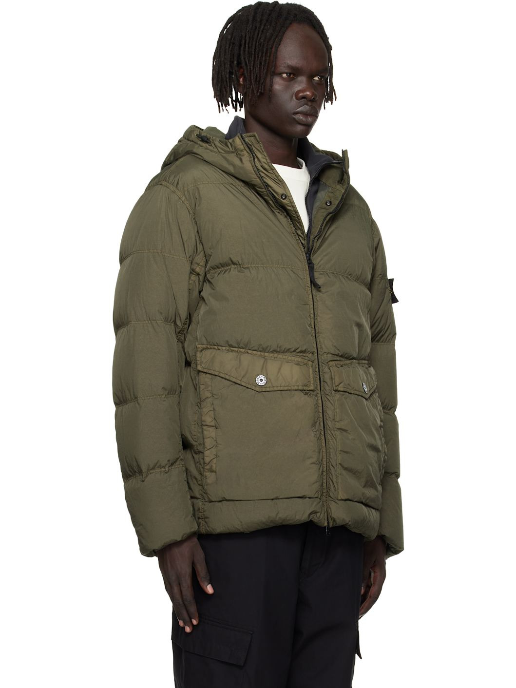 Green 4100011 Hooded Nylon Down Jacket - 2