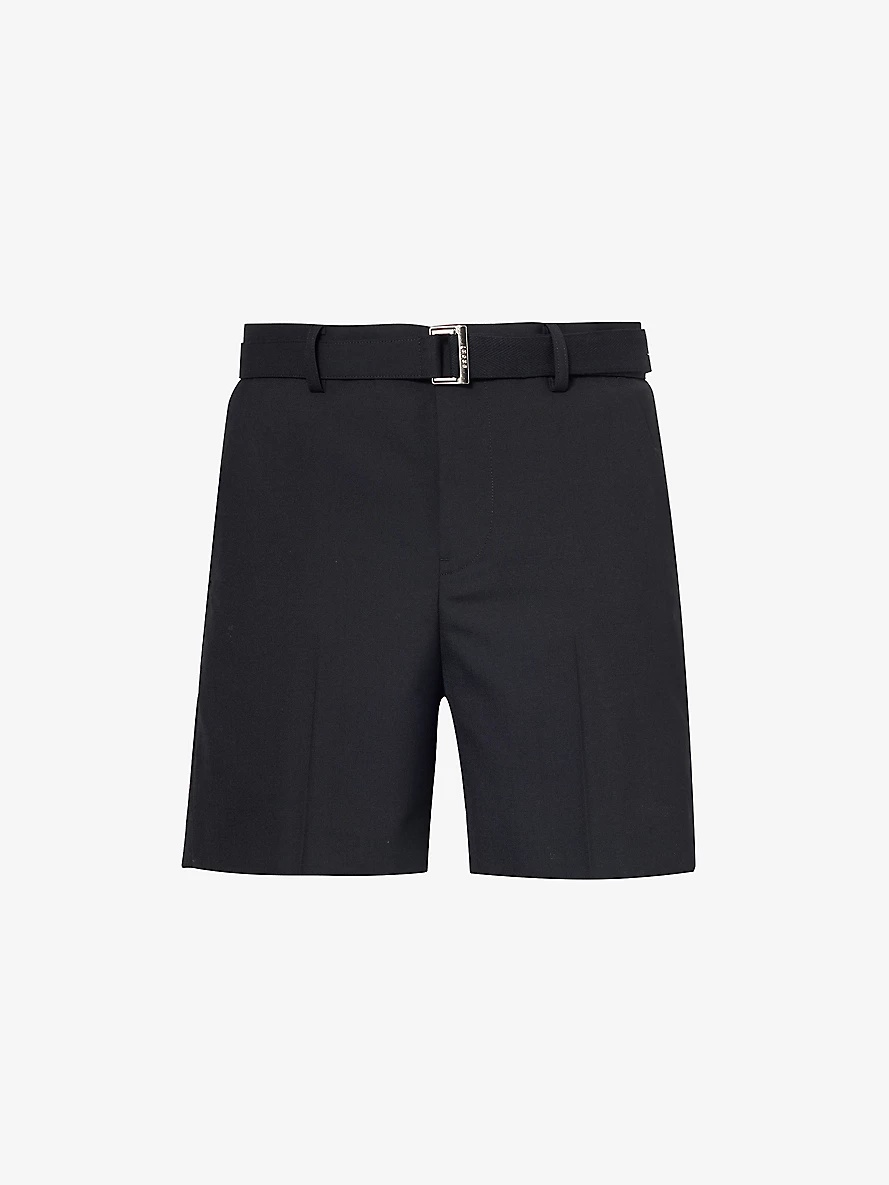 Branded-belt pressed-crease woven shorts - 1