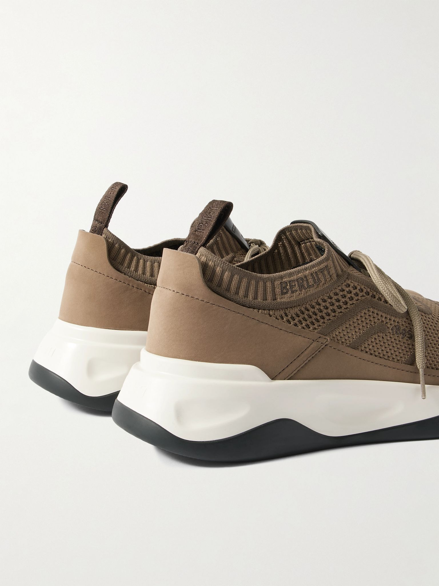 Shadow Nubuck-Trimmed Stretch-Knit Sneakers Brown - 5
