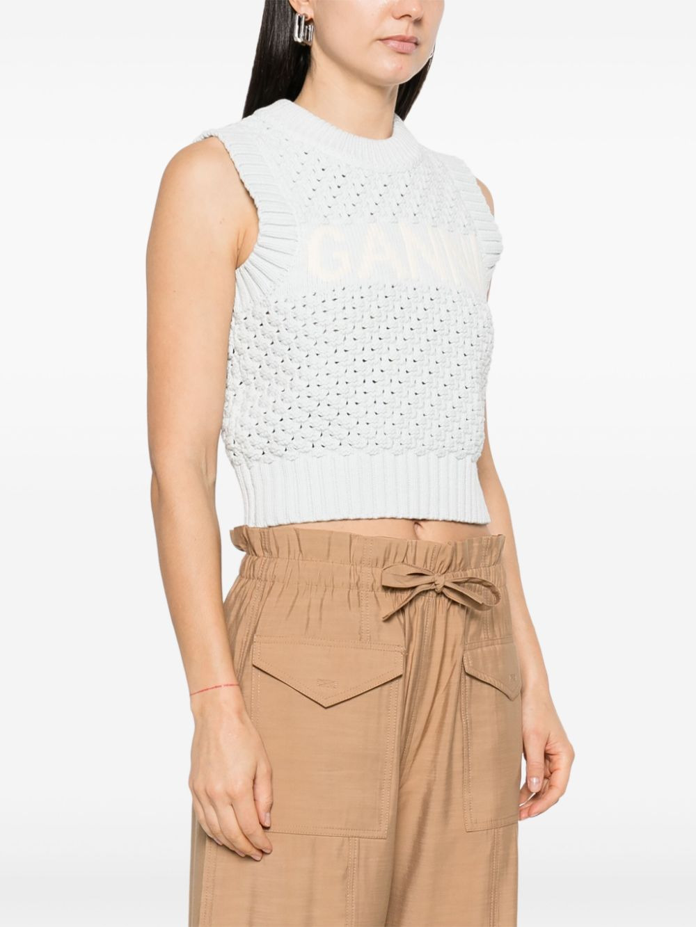 Ganni Women Openwork Cotton Vest - 5