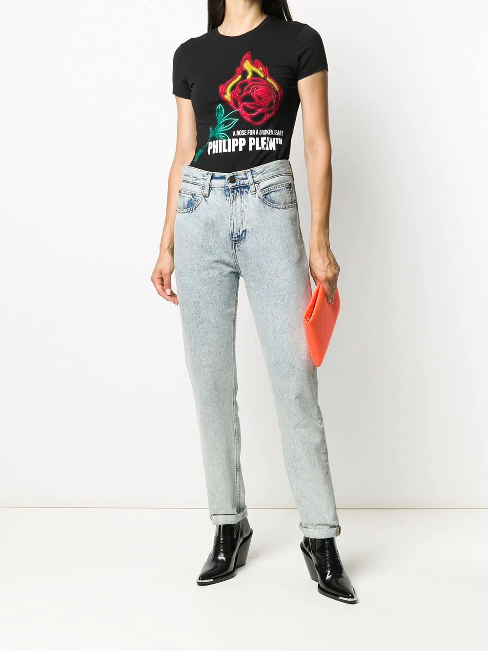 embellished rose print T-shirt - 2