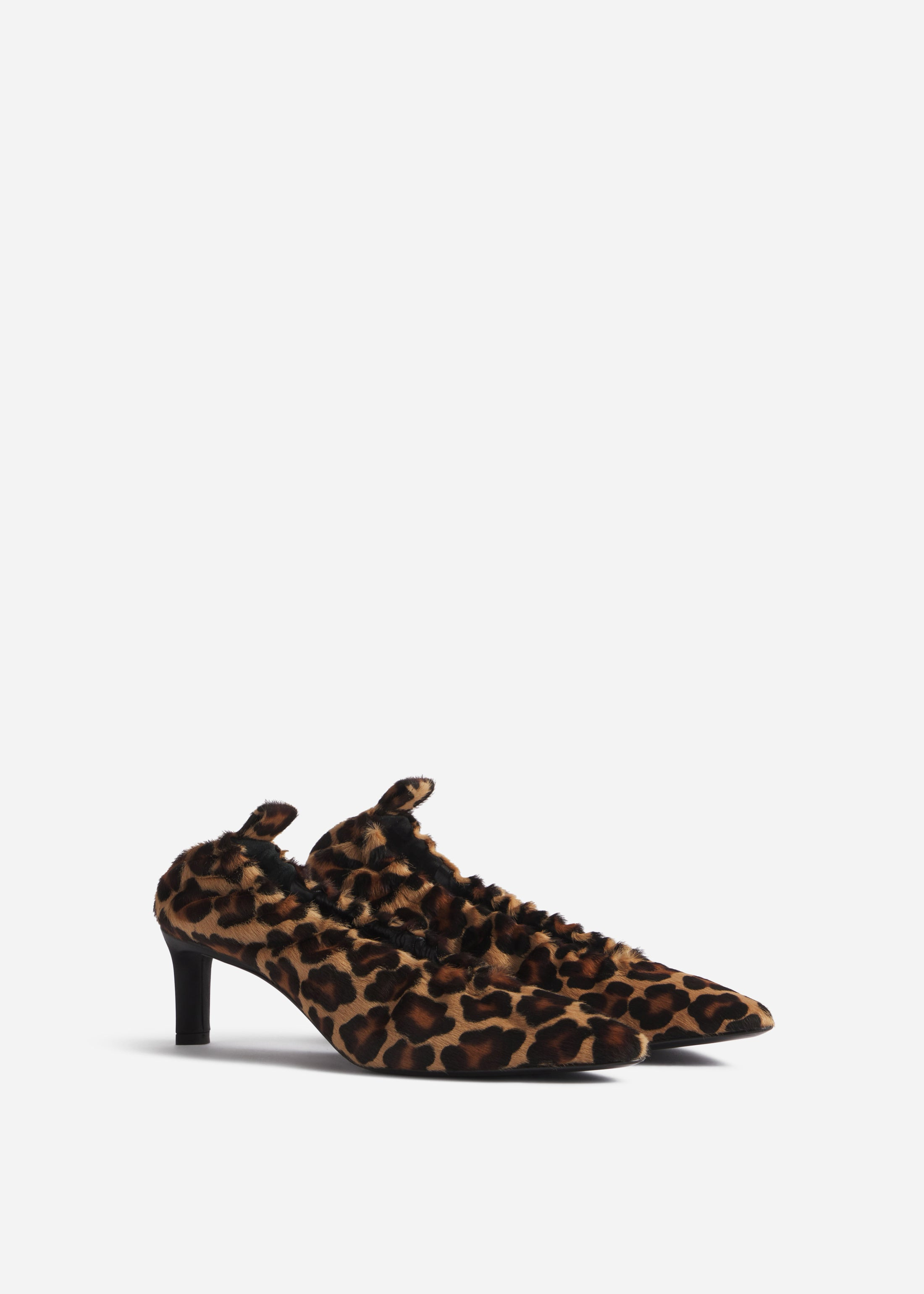 Calf Hair Pointed Ruched Pumps - 2