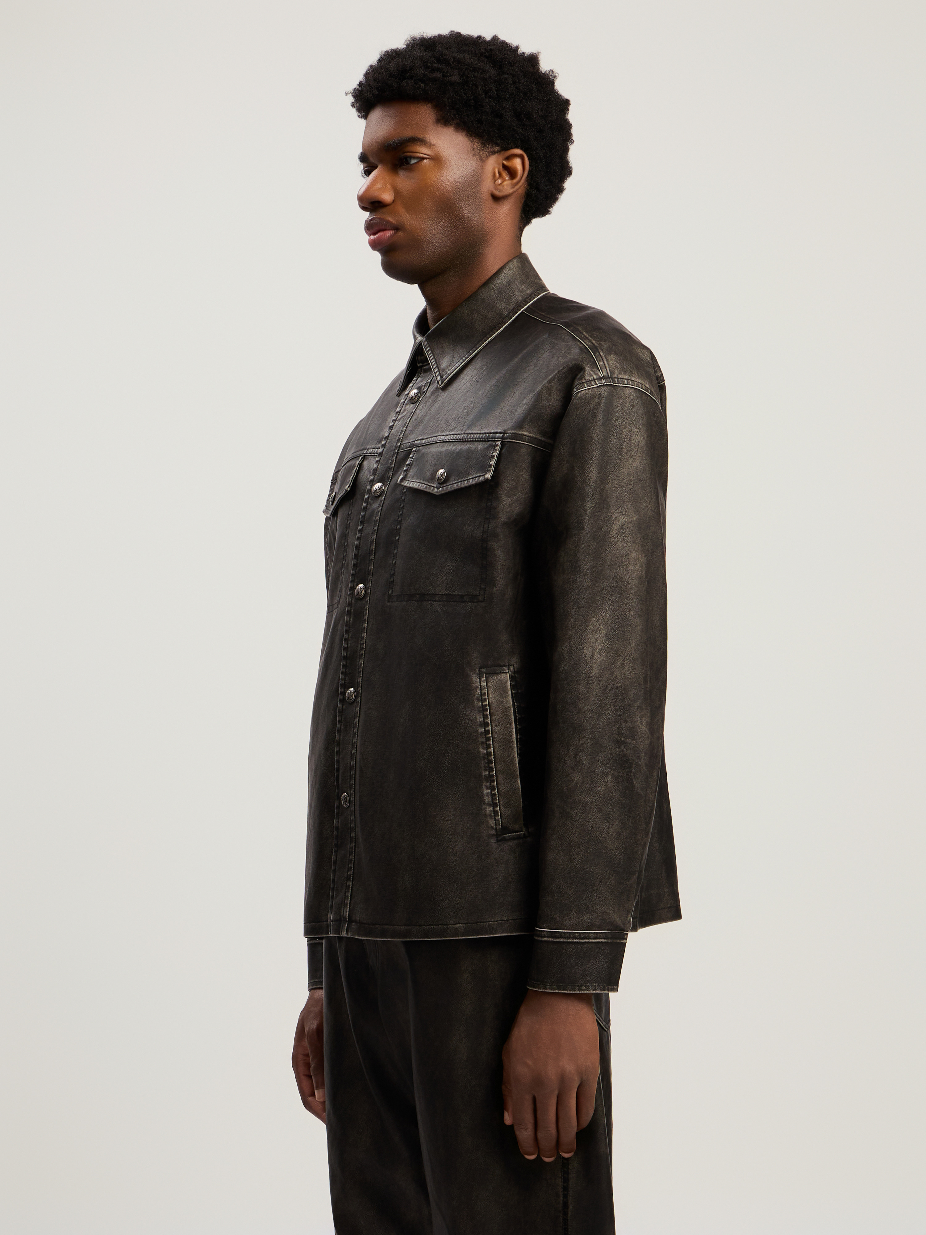 Curved Logo Coated Overshirt - 4
