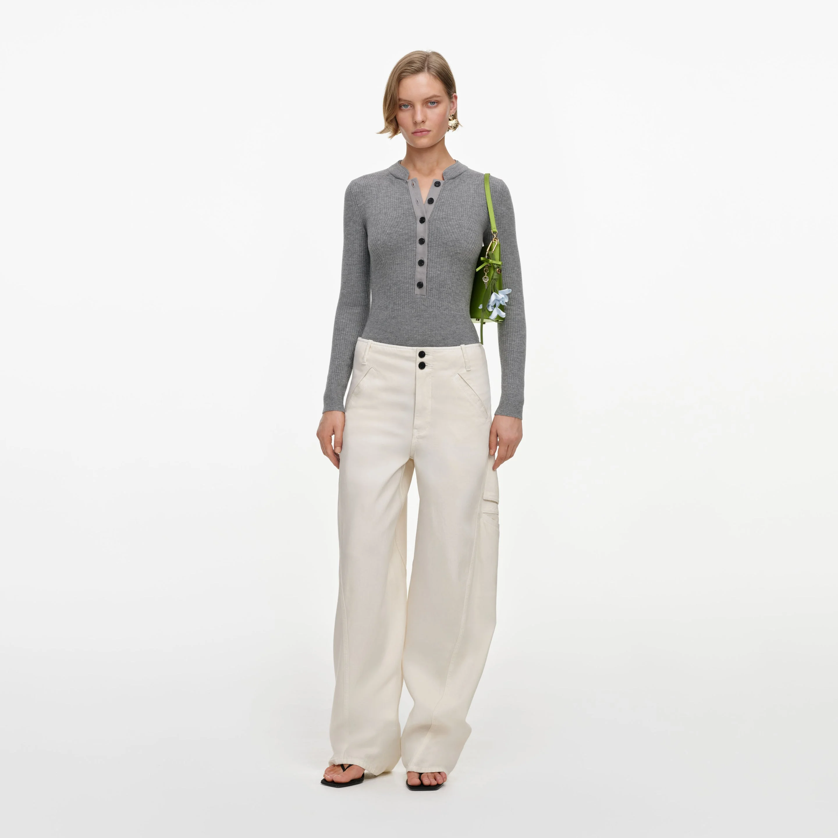 Cream Denim Pocket Trousers - 1