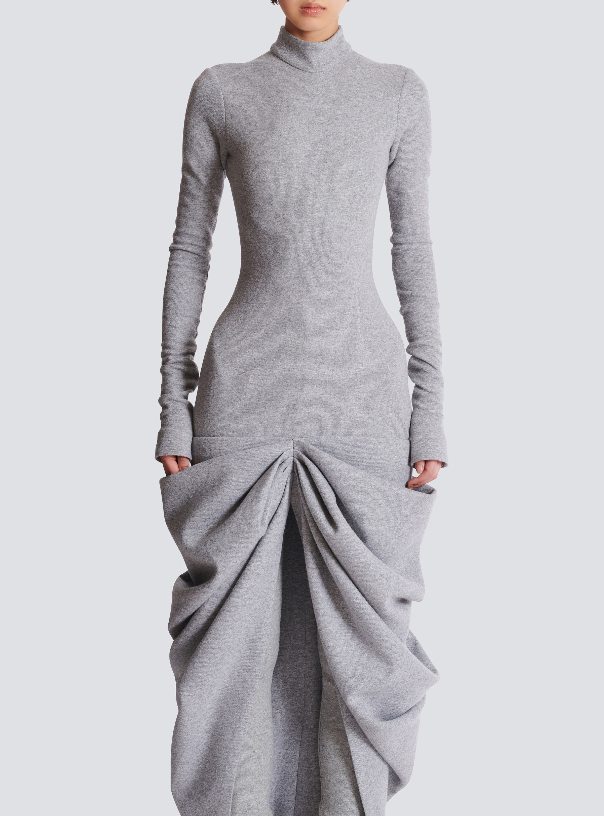 Long draped cotton knit dress - 5