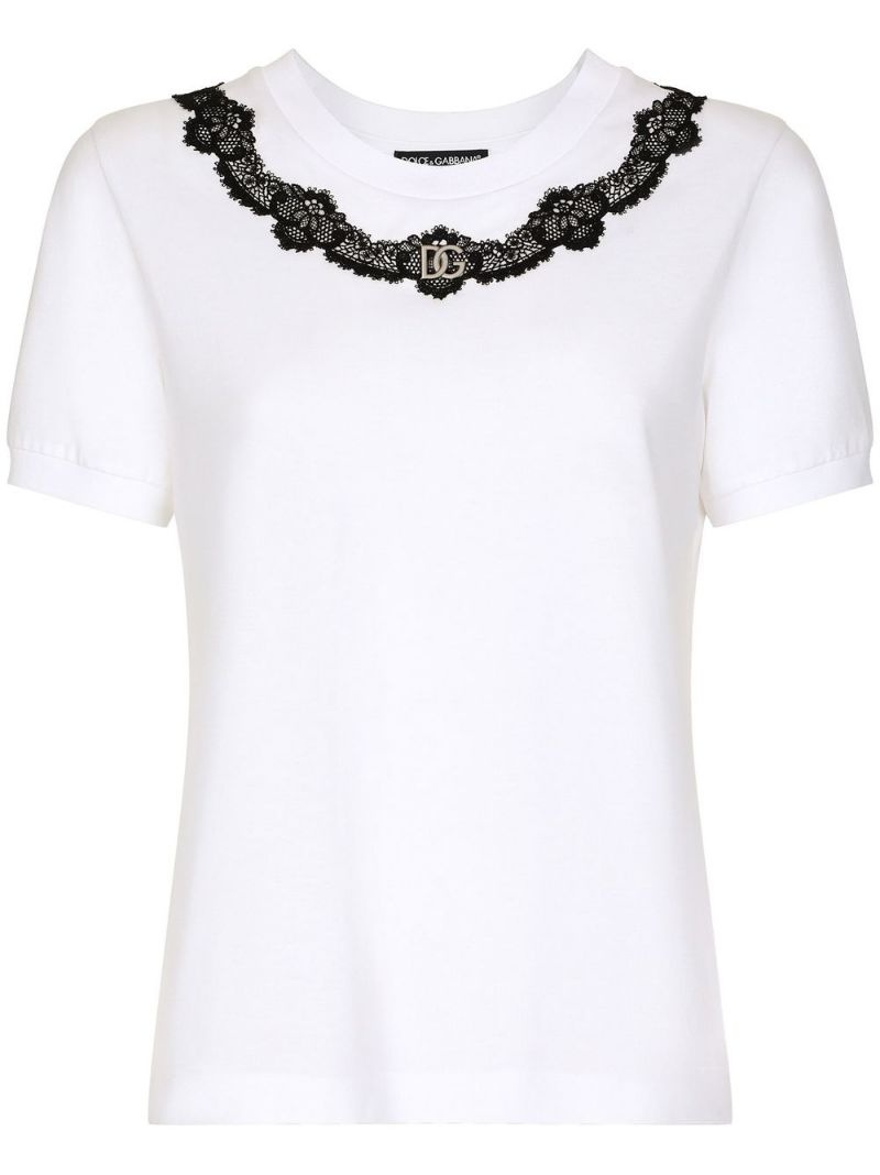 lace-detail short-sleeve T-shirt - 1