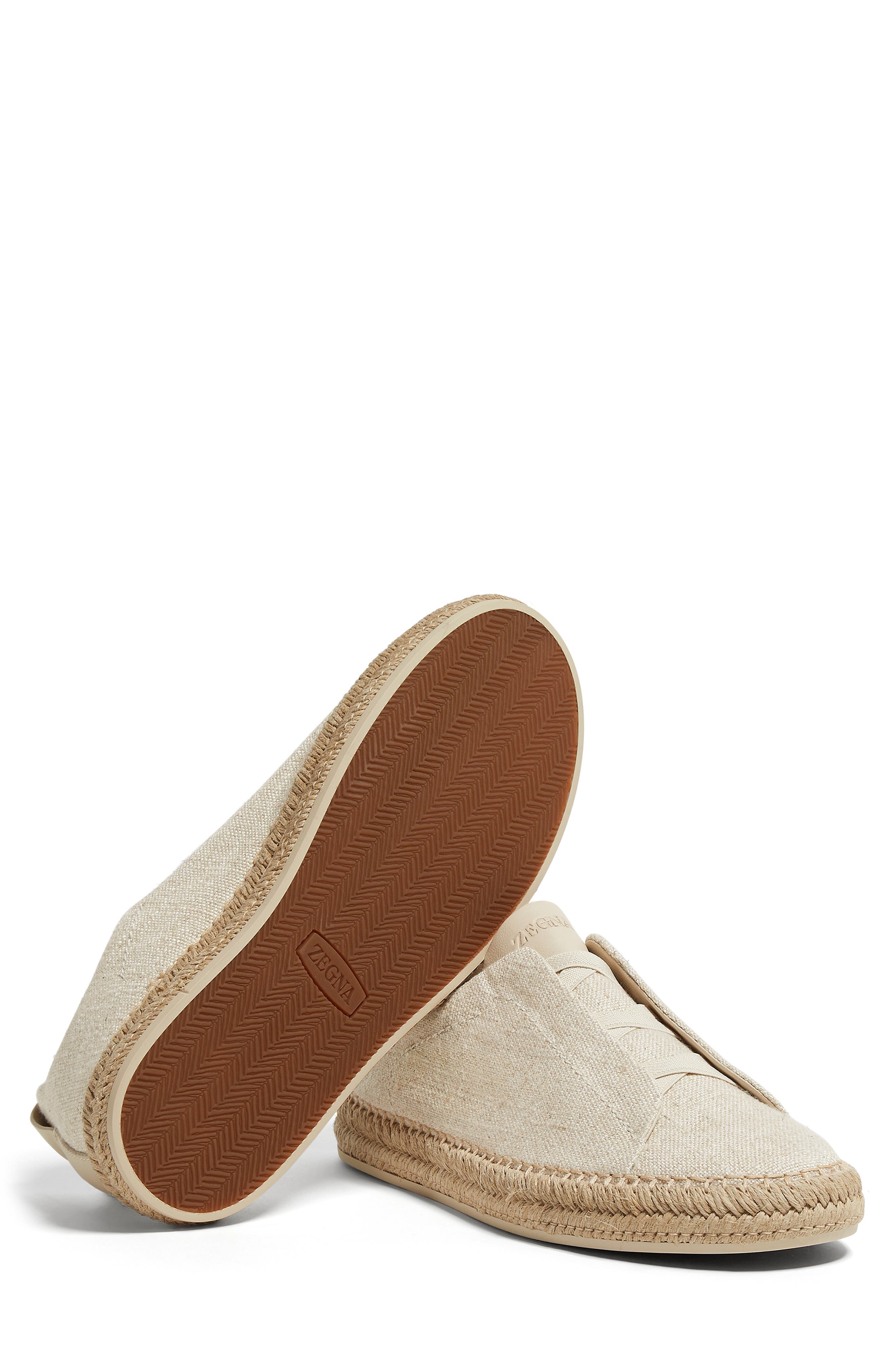 ZEGNA Triple Stitch™ Linen Blend & Leather Slip-On Sneaker in Light Beige Solid at Nordstrom - 5