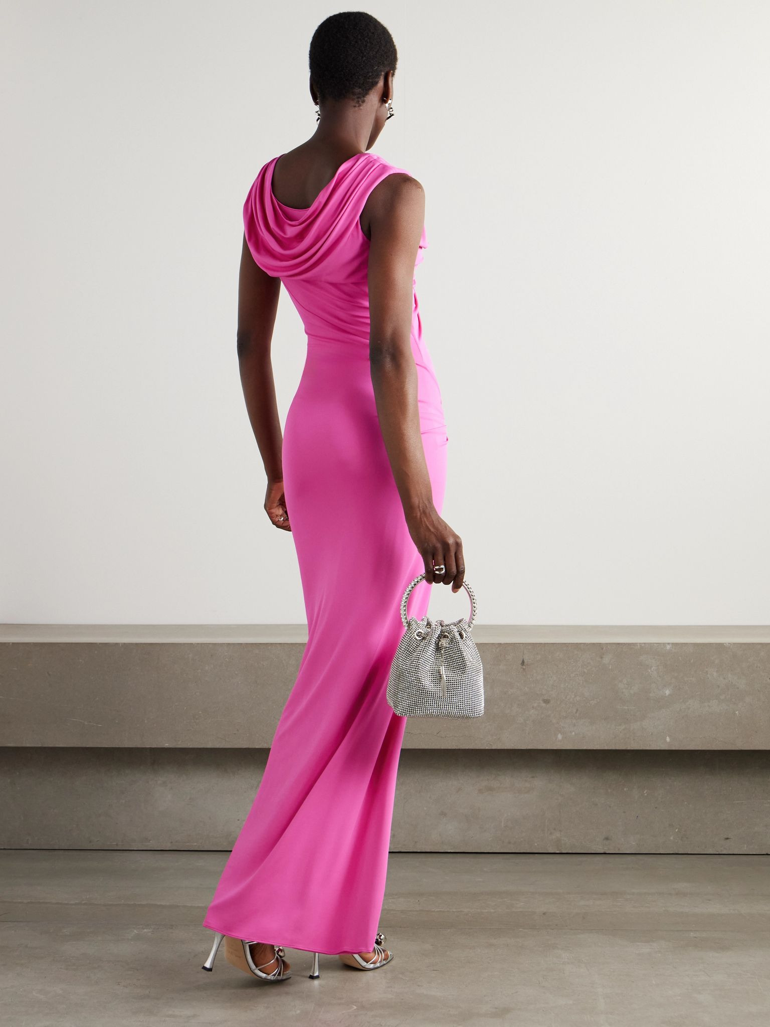 Embellished draped stretch-jersey gown Bright pink - 3