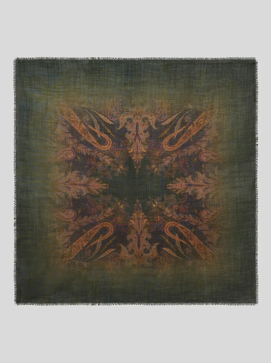 WOOL AND SILK SCARF WITH FADED FLORAL PAISLEY MOTIF - 1