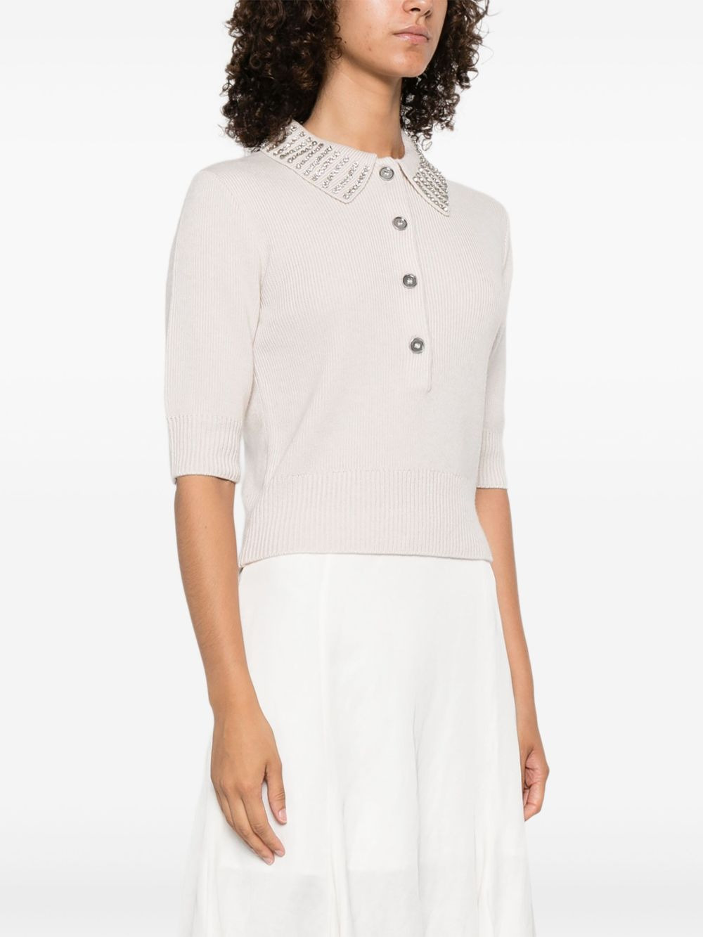 embellished polo-neck top - 3