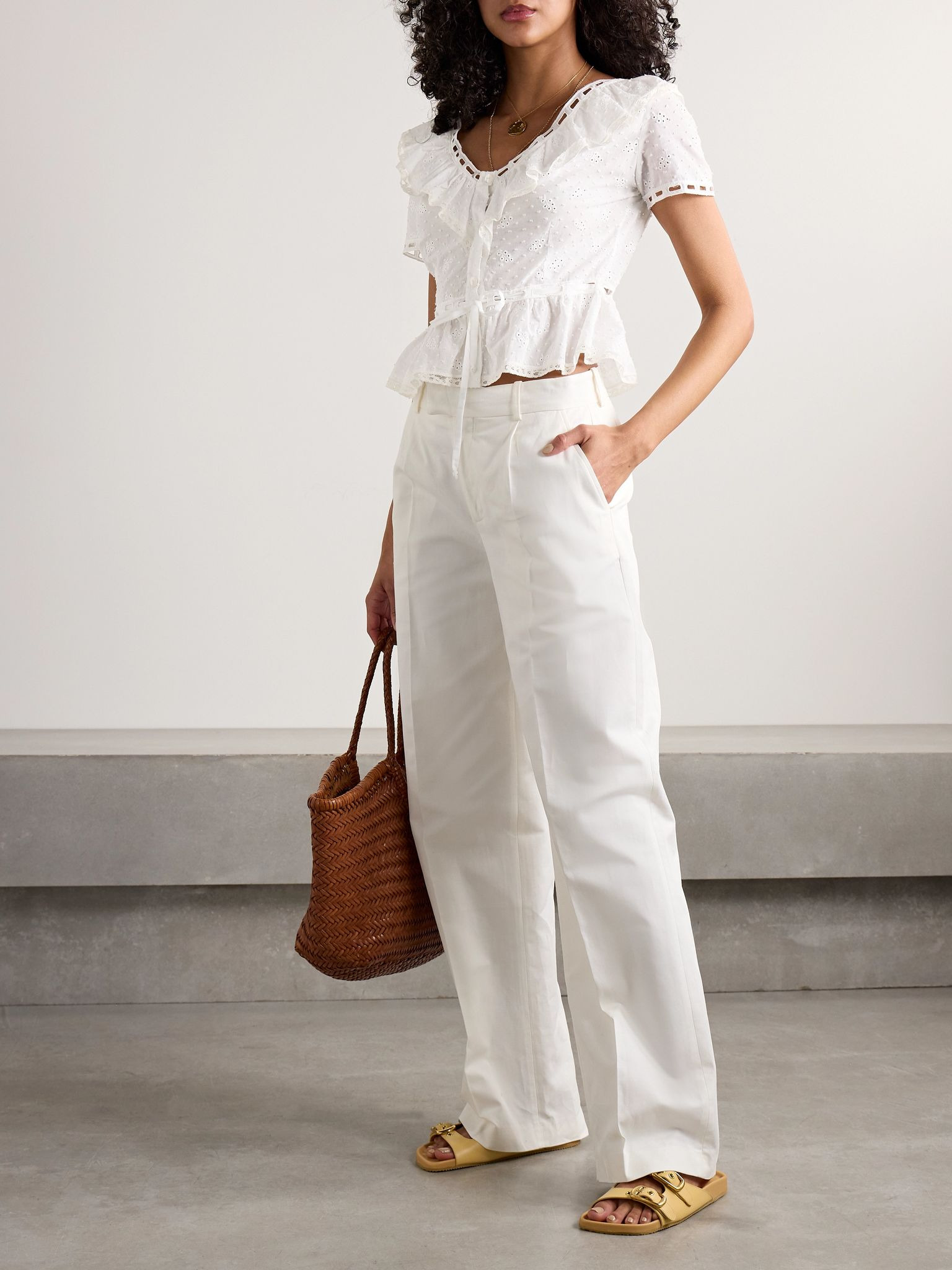 Giannella lace-trimmed broderie anglaise cotton-voile blouse White - 2