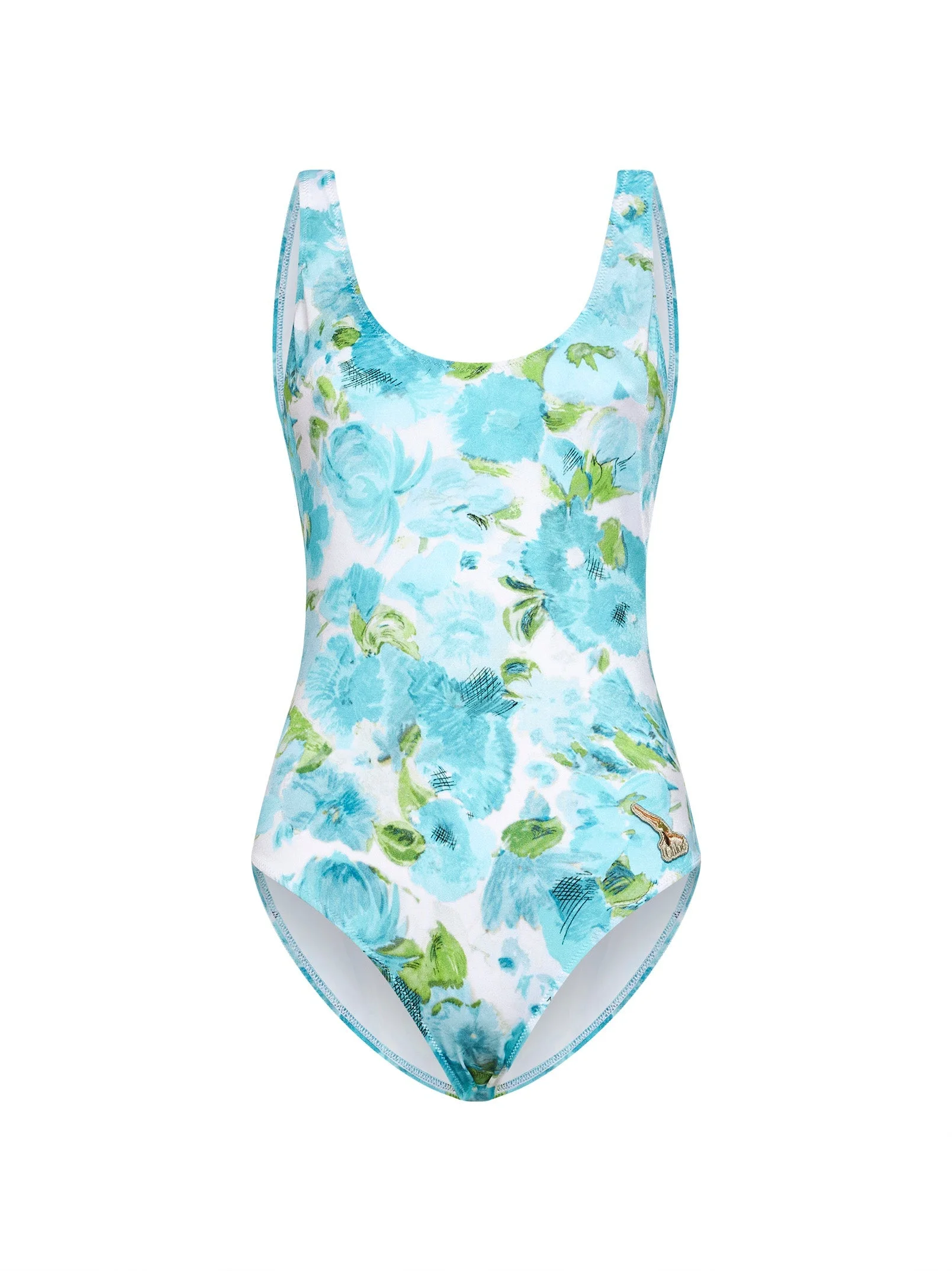 Chloé Women White And Blue Aqua Flower-Print Lycra One-Piece Swimsuit - 1