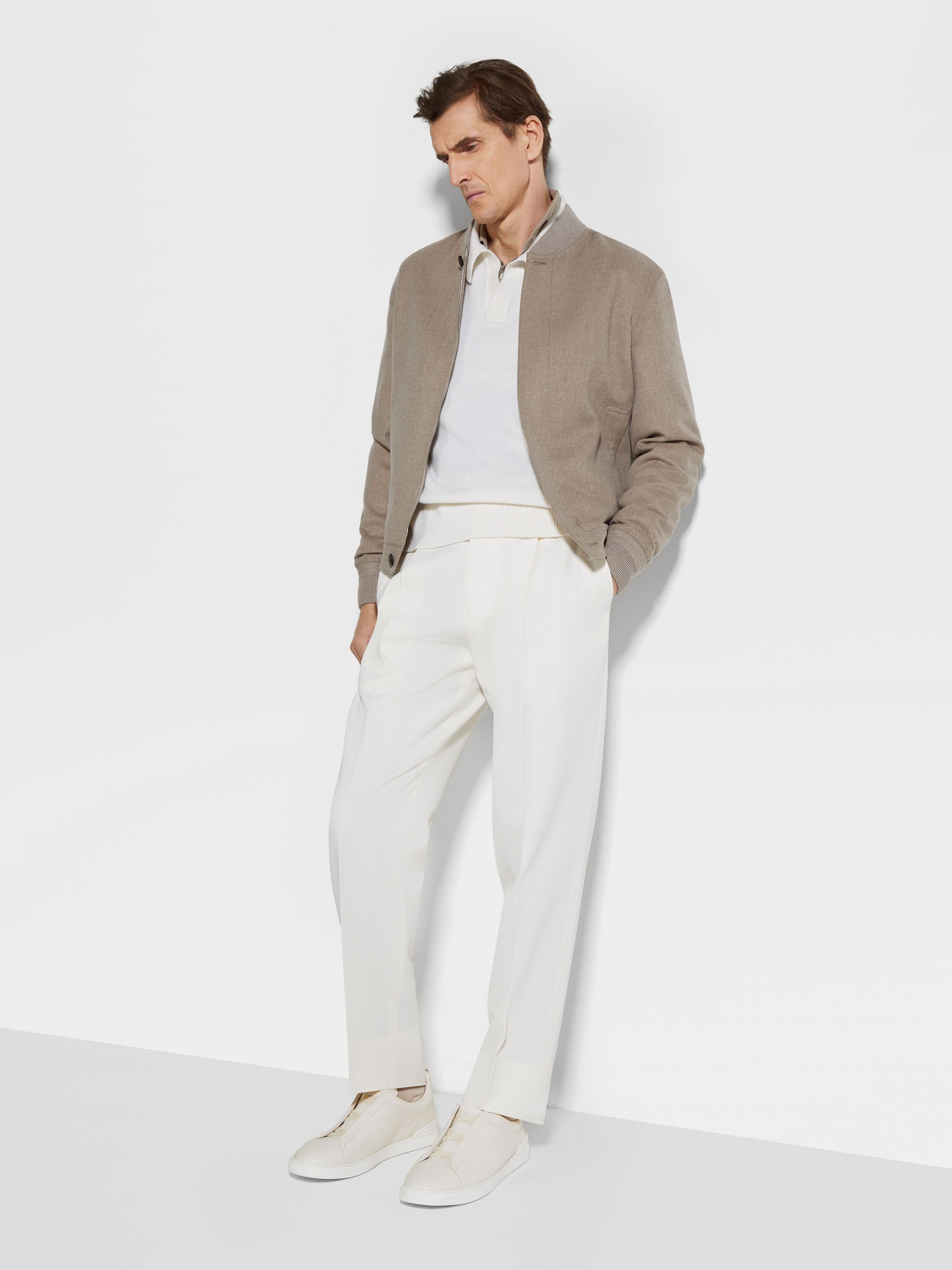 WHITE COTTON AND WOOL PANTS - 3