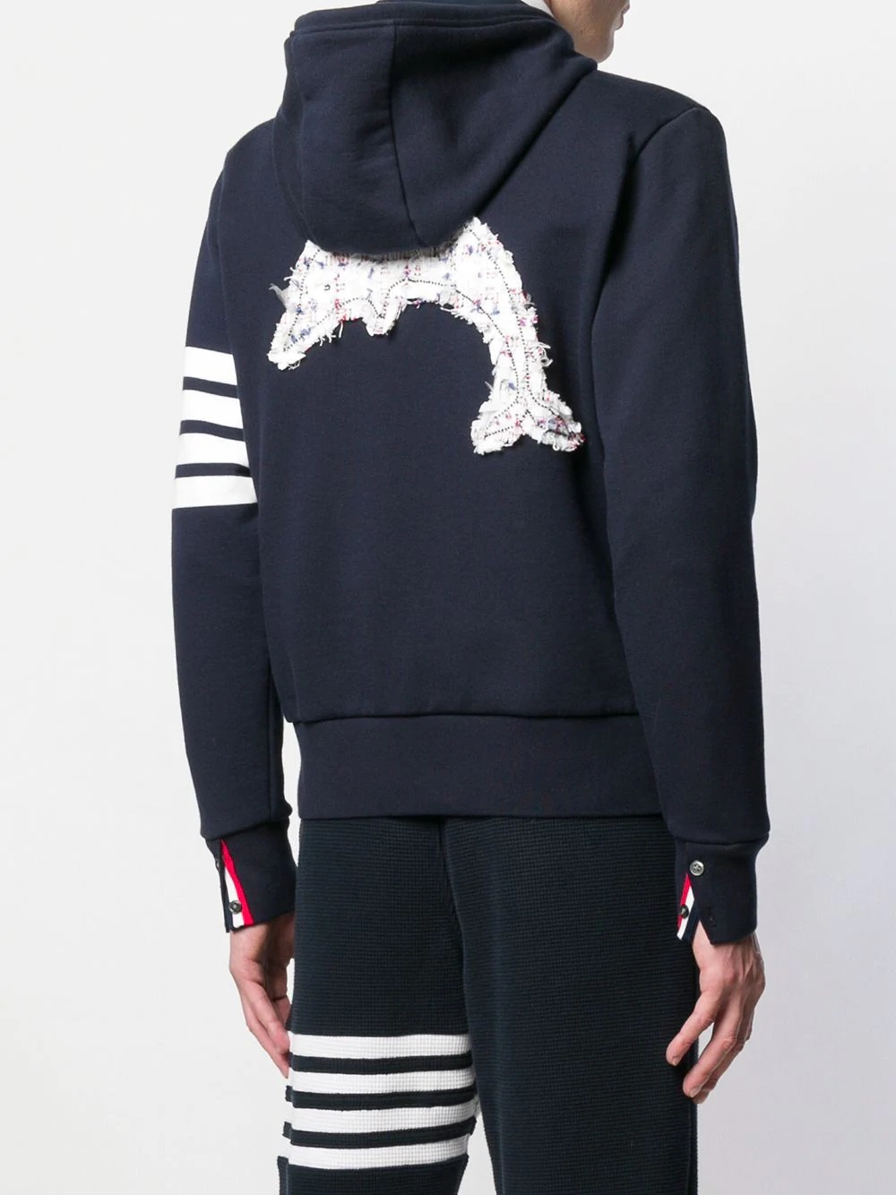 4-Bar Dolphin Embroidered Back Zip-Up Hoodie - 4