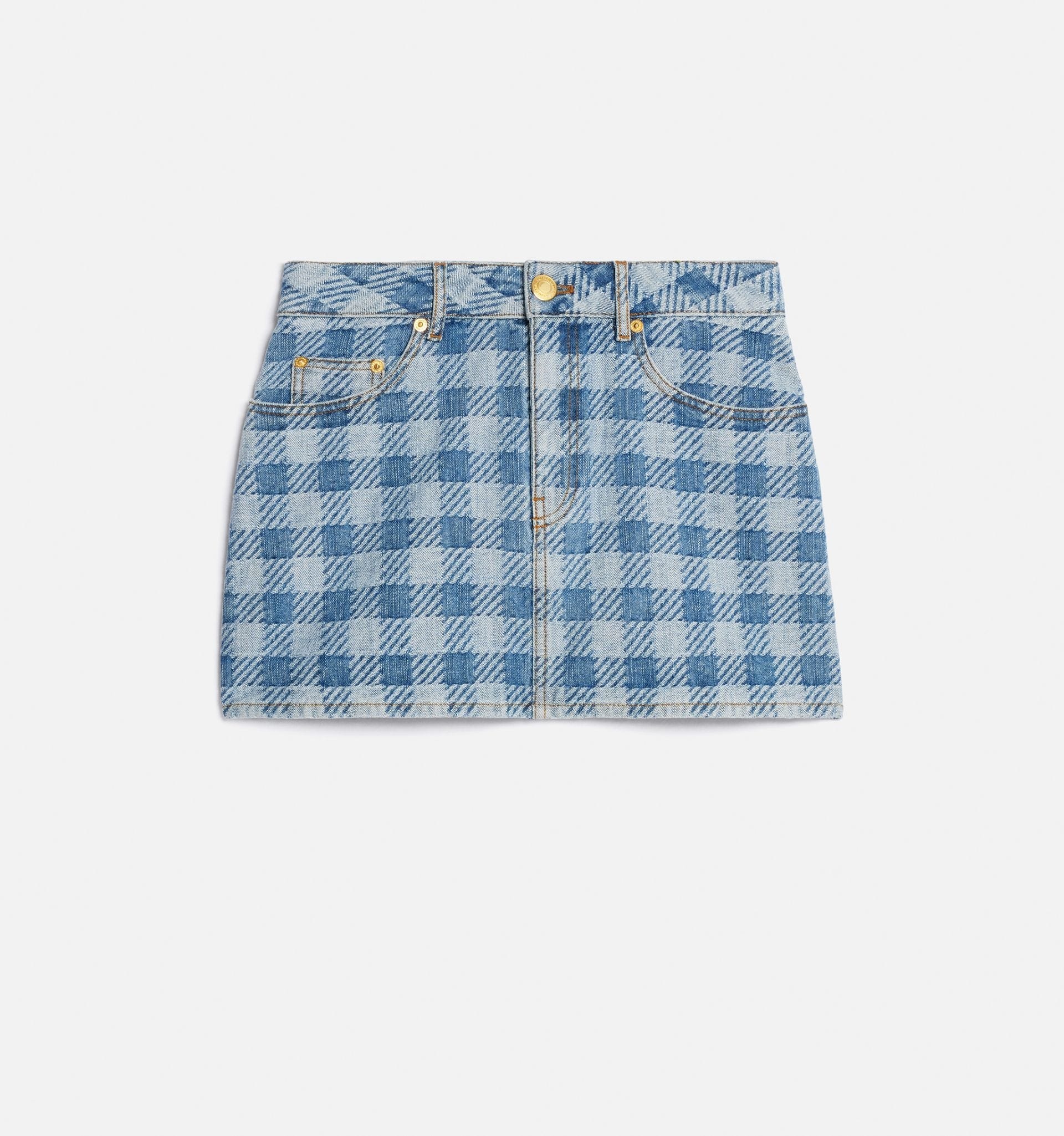 Gingham Pattern Jacquard Denim Mini Skirt - 5