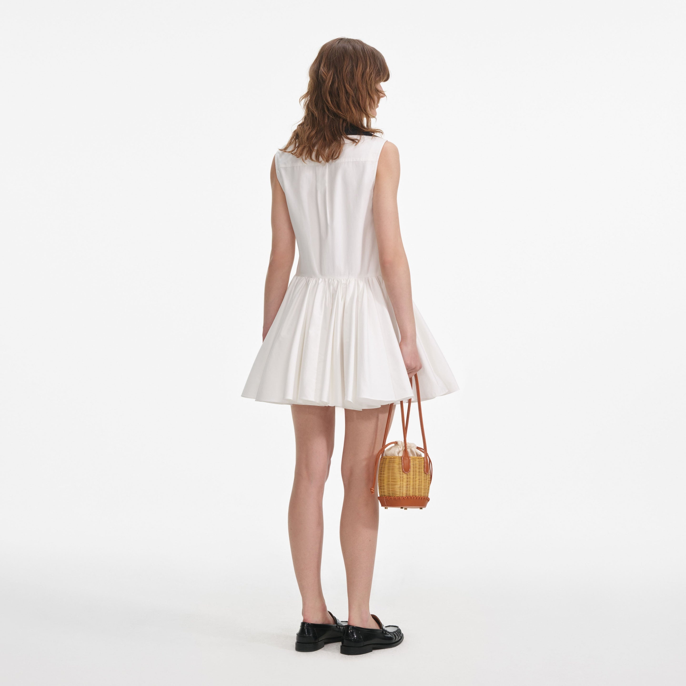 White Cotton Contrast Collar Mini Dress - 3