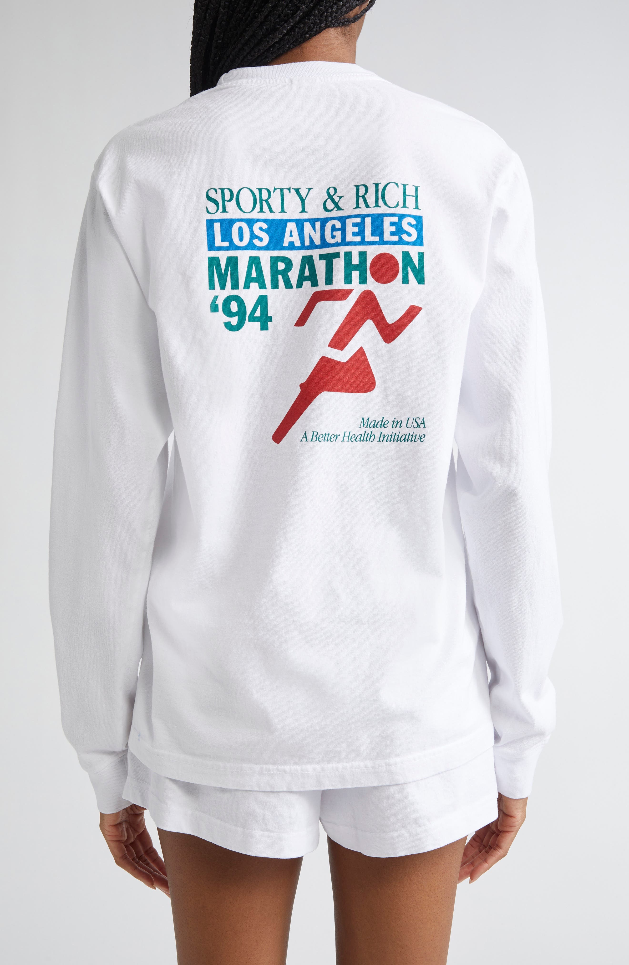 Sporty & Rich LA Marathon Long Sleeve Cotton T-Shirt in White at Nordstrom - 3