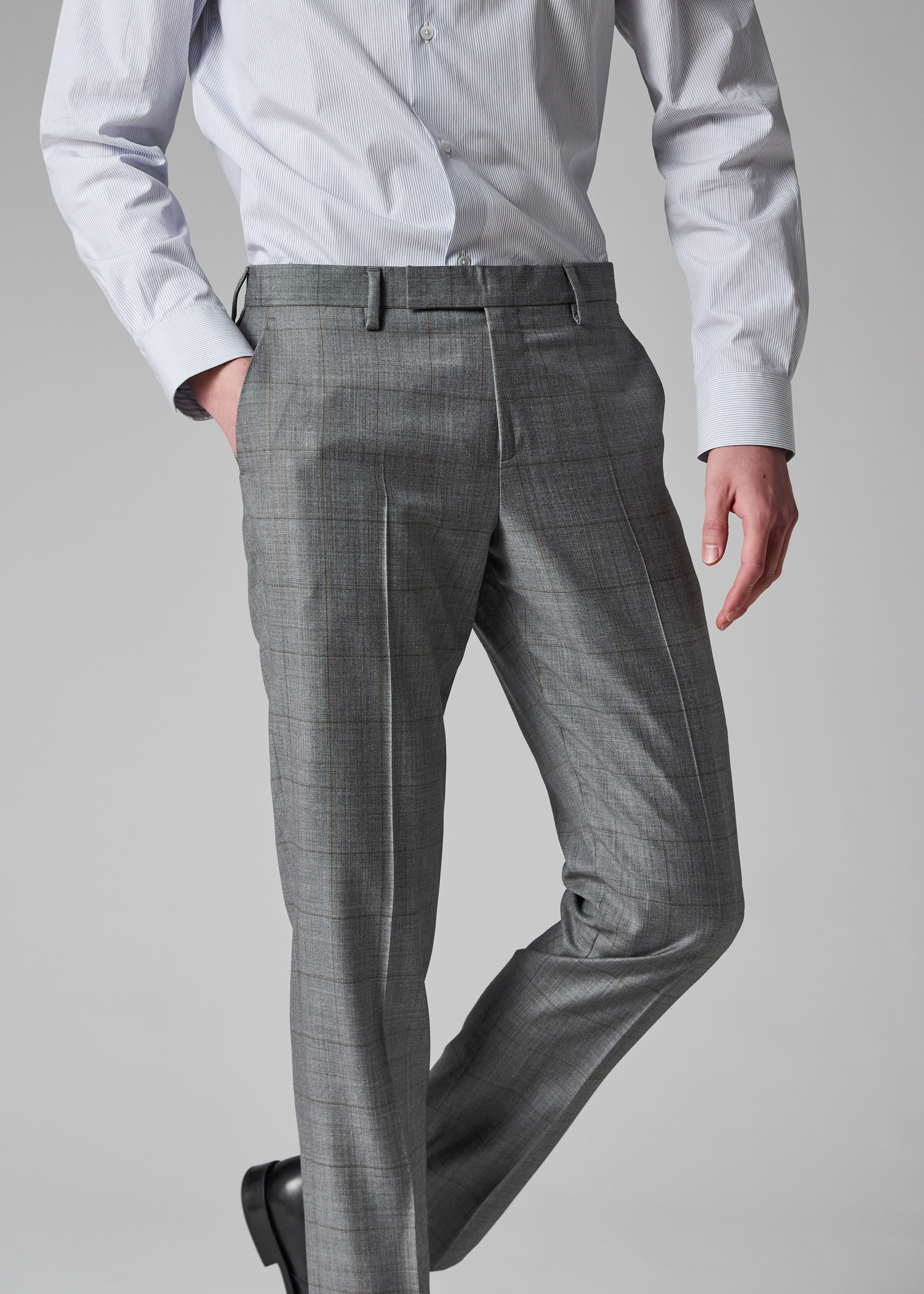 Grey Windowpane Check Wool Double-Breasted Suit - 11