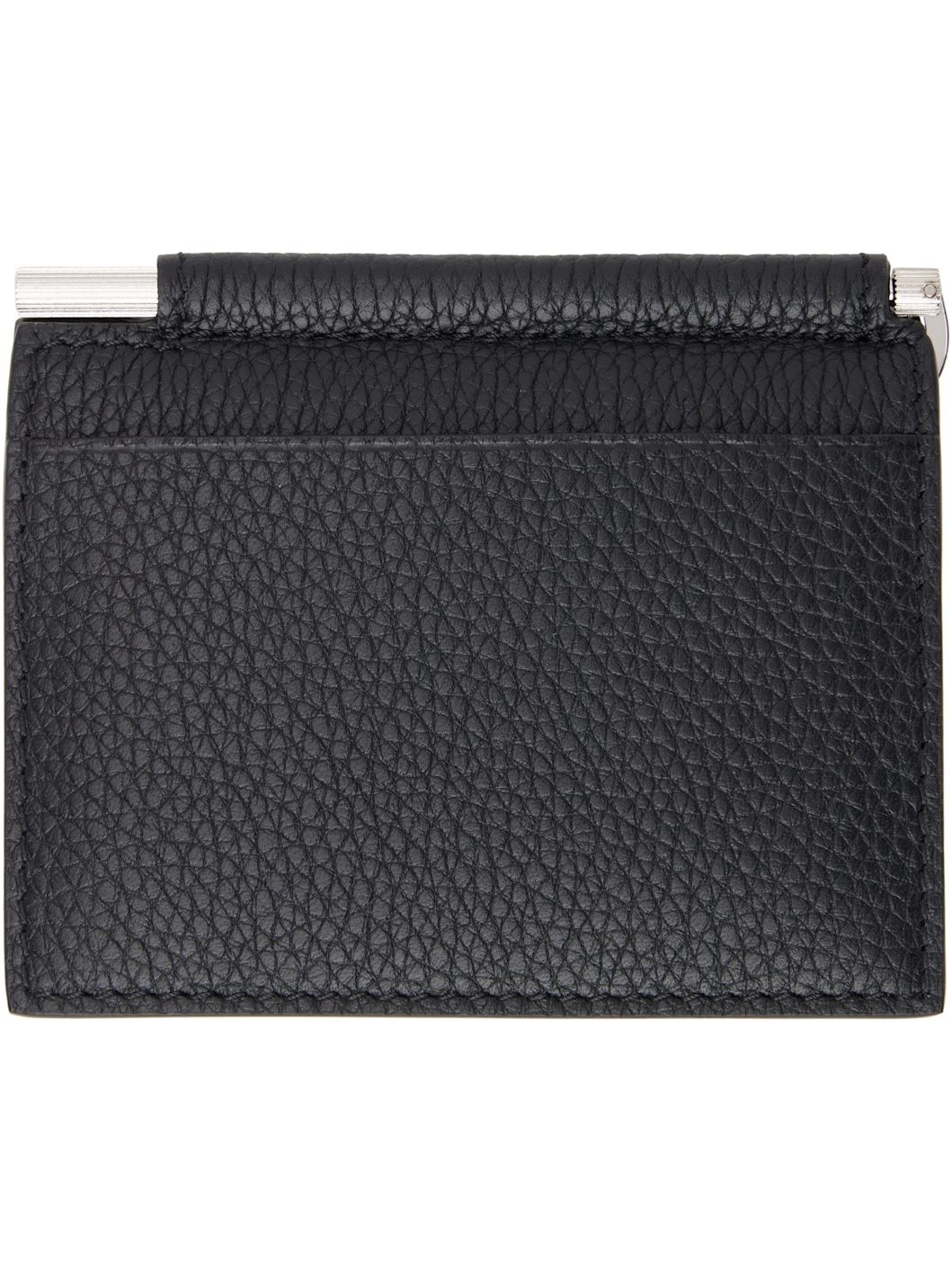 Black Small Grain Leather Money Clip Card Holder - 2