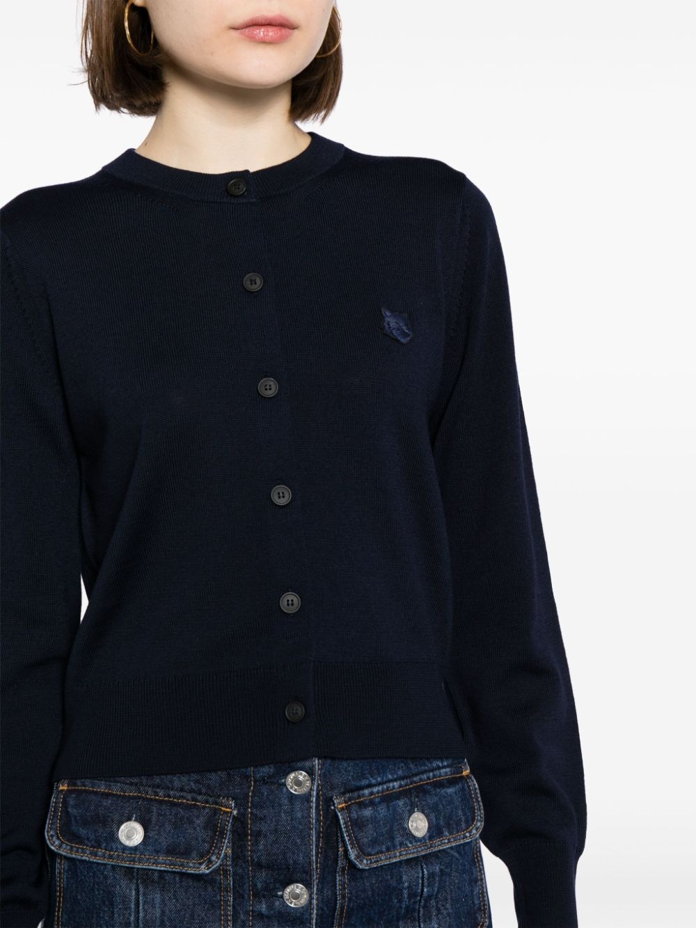 logo-appliqué wool cardigan - 5