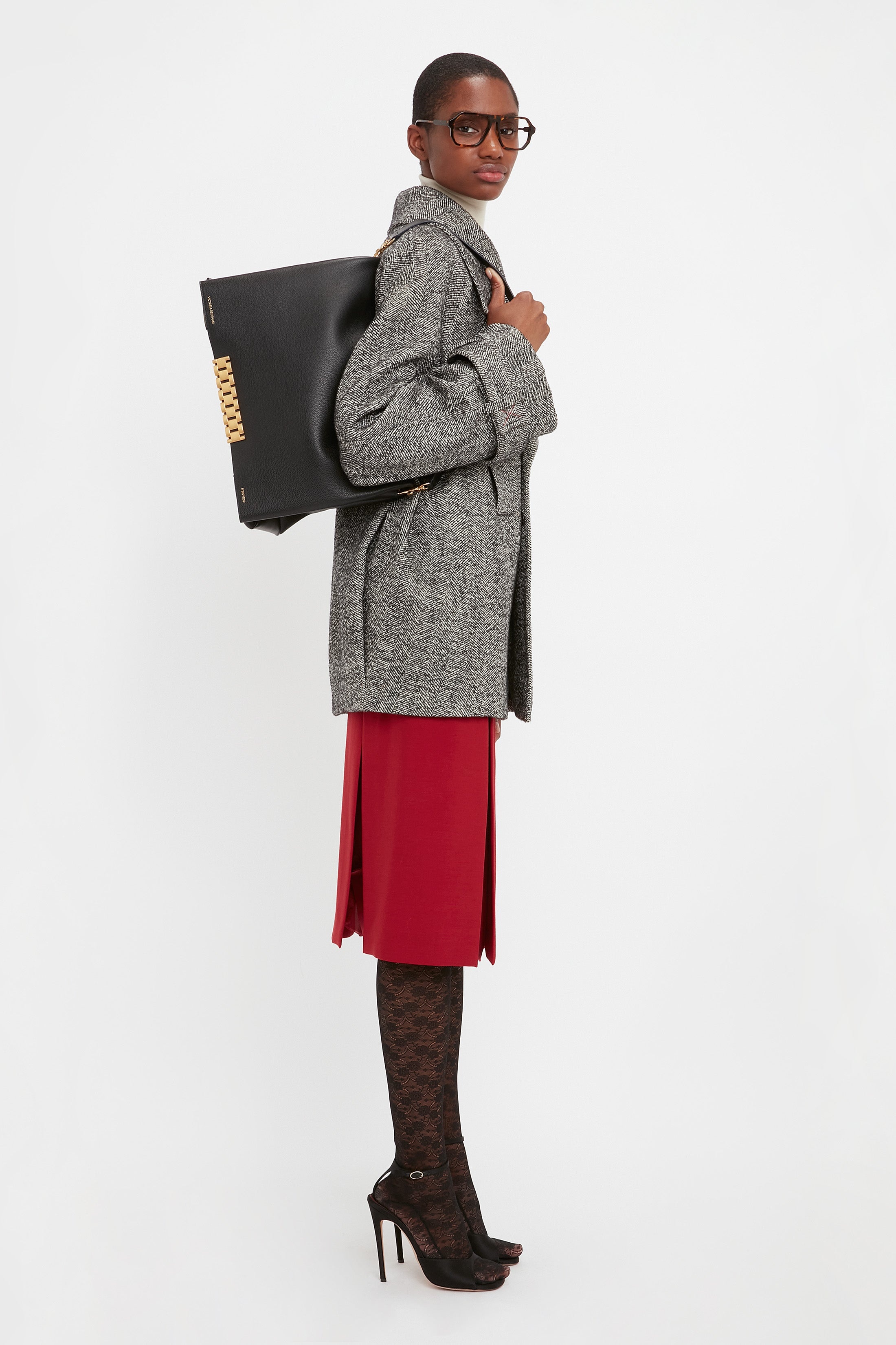 Oversized Pea Coat In Monochrome - 7