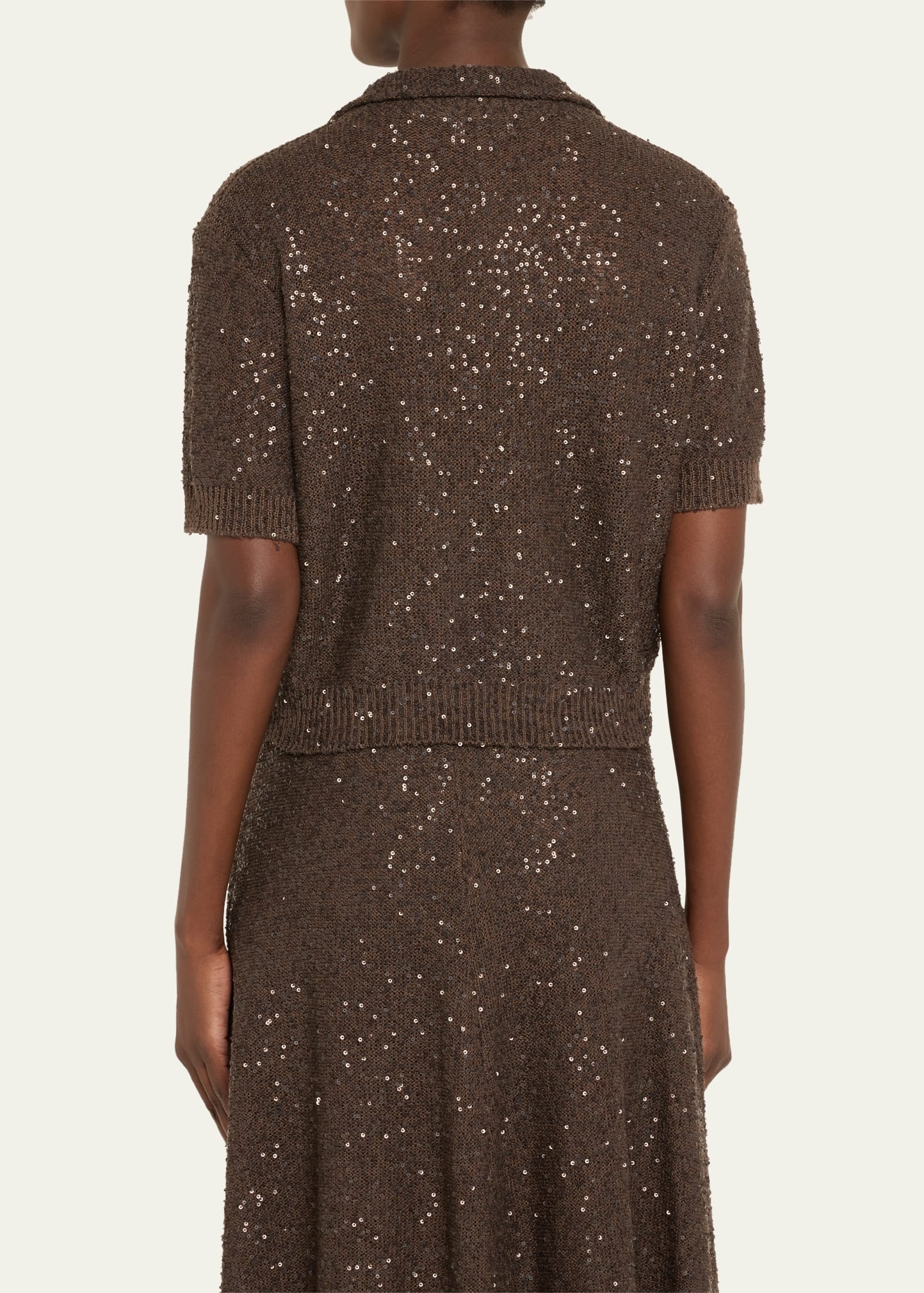 Sequined Cashmere Cropped Polo Sweater - 3