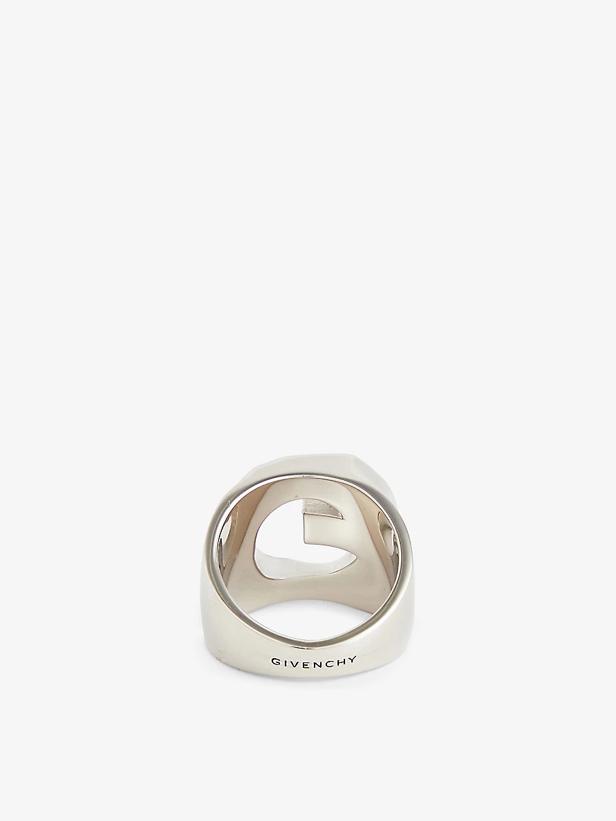 Chain logo silver-tone brass signet ring - 3