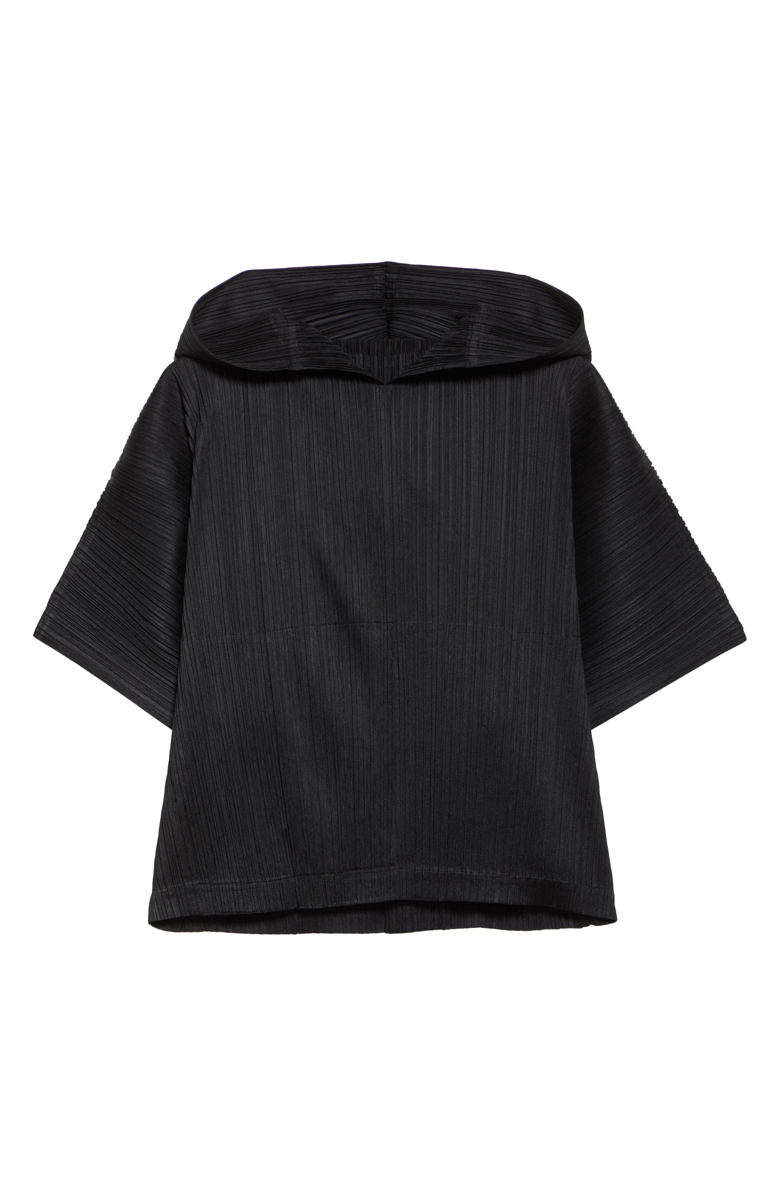 Pleats Please Issey Miyake Monthly Colors August Pleated Short Sleeve Hoodie in Black at Nordstrom - 6