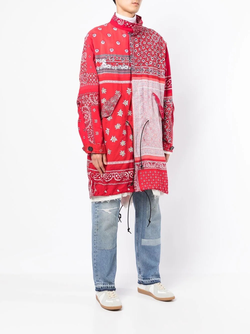 bandana-print funnel neck coat - 3