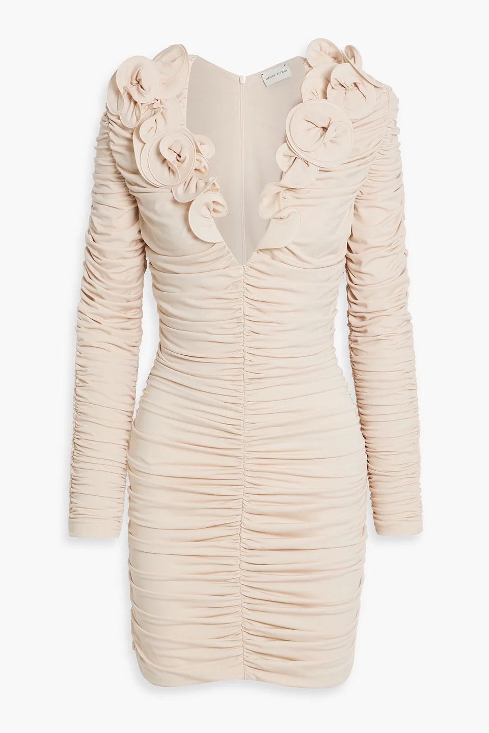 Floral-appliquéd ruched stretch-jersey mini dress - 1