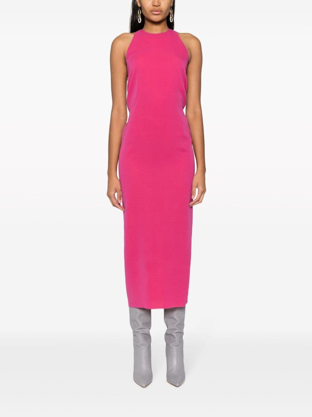 drape-detailing silk midi dress - 3