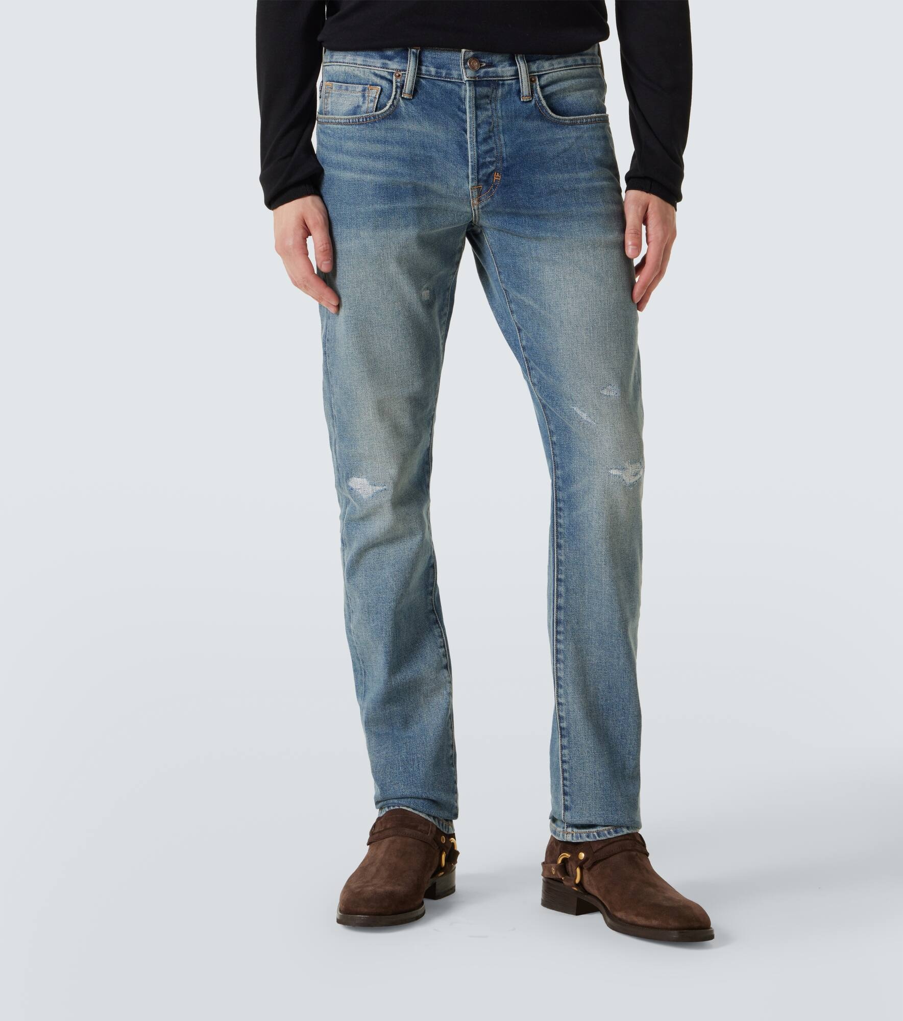 Distressed straight jeans - 3